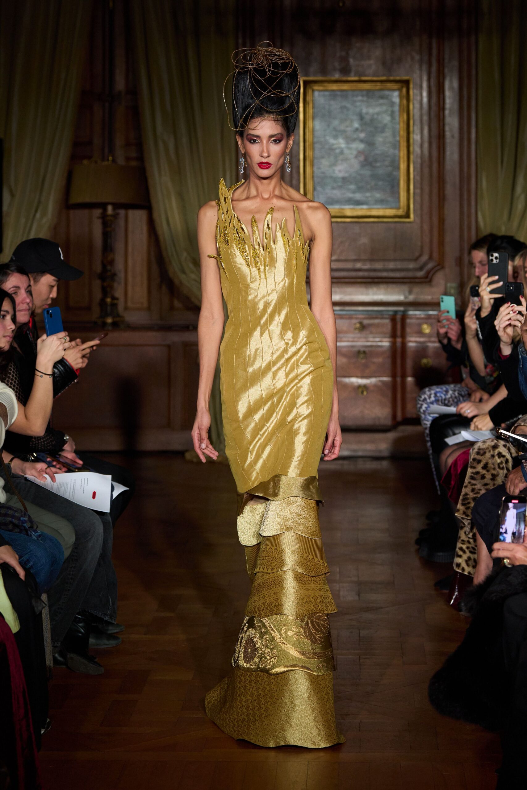 gold silk sleeveless gown