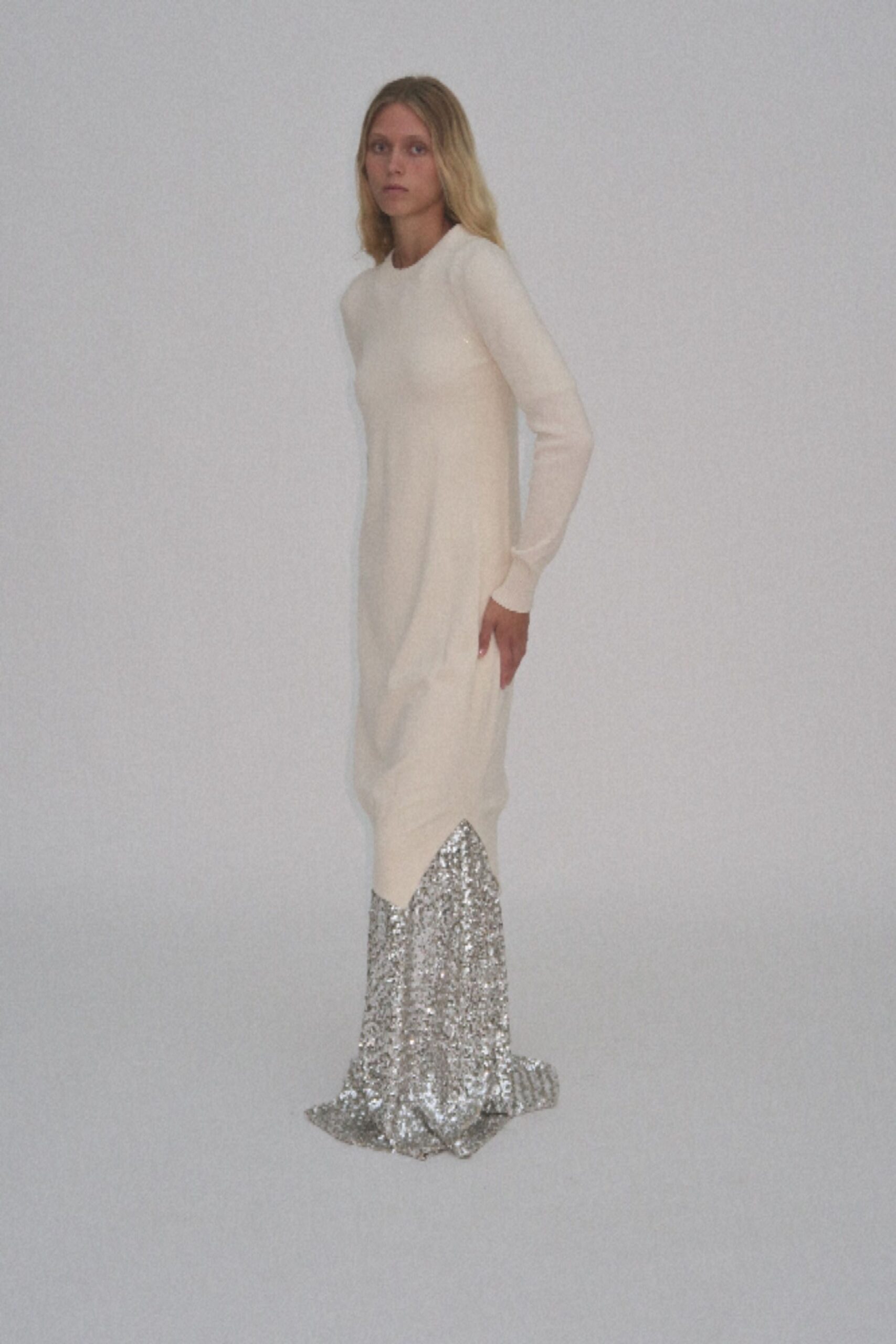 white wool sequin dress