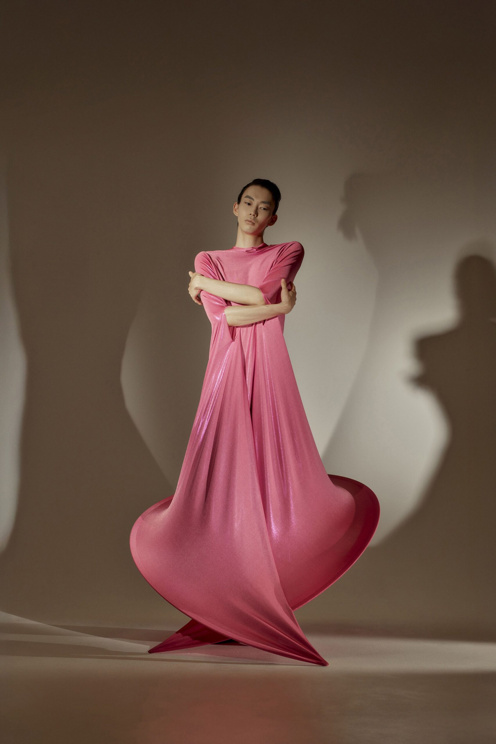 pink silk sleeveless gown