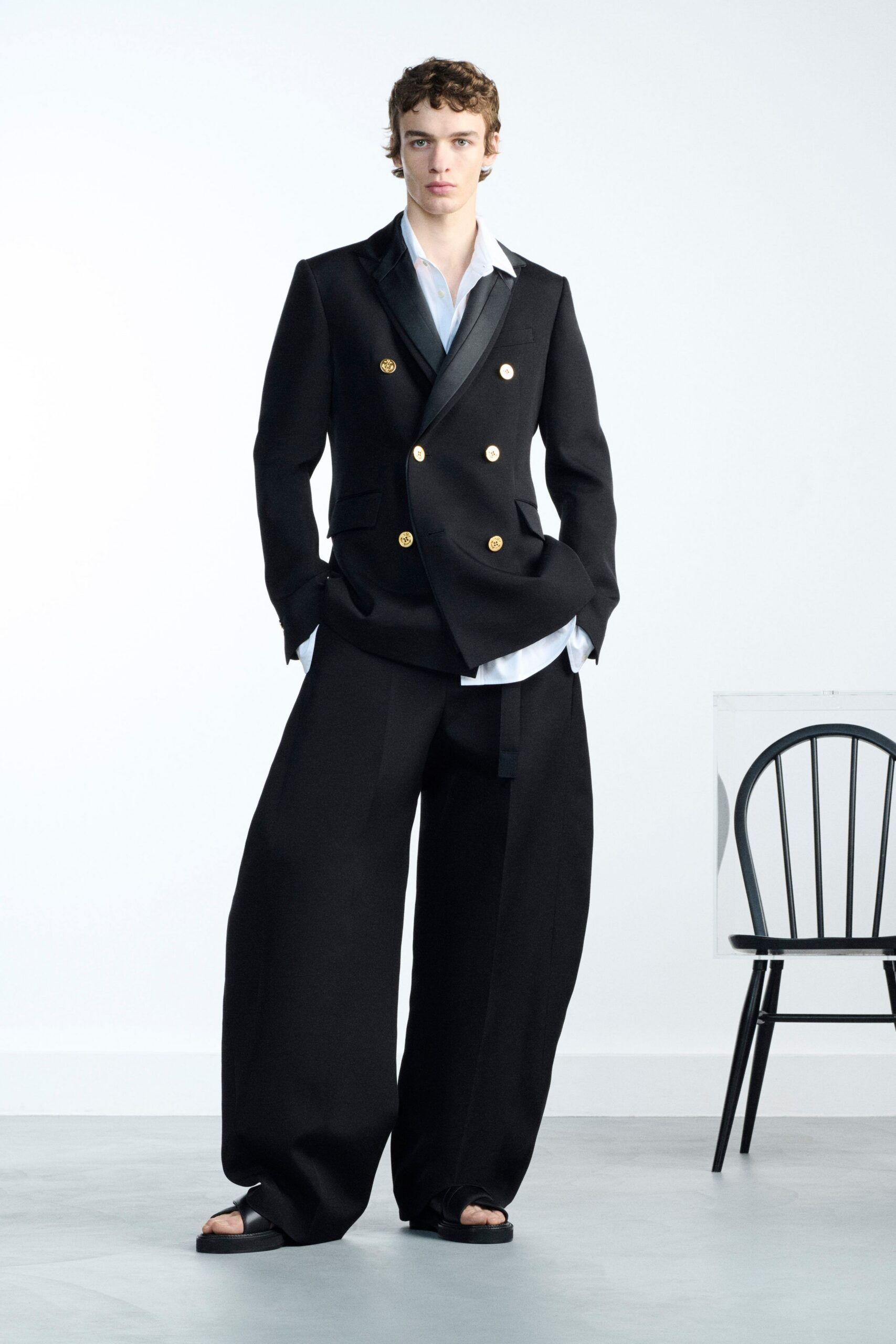 black blazer and wide-leg pants