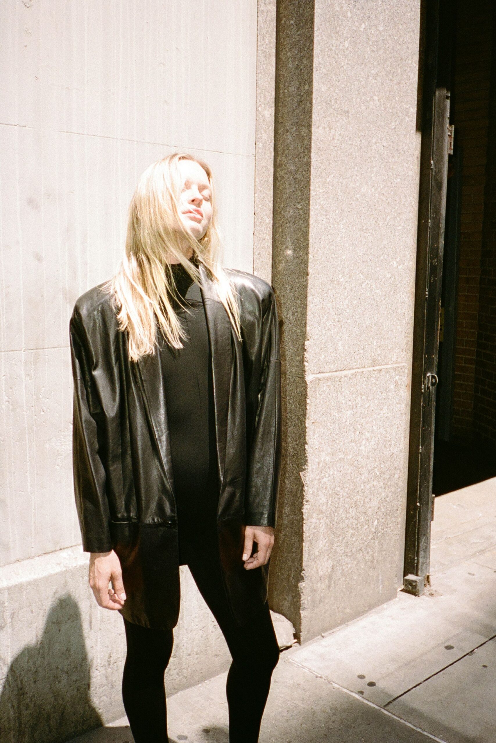 black leather jacket and bodysuit