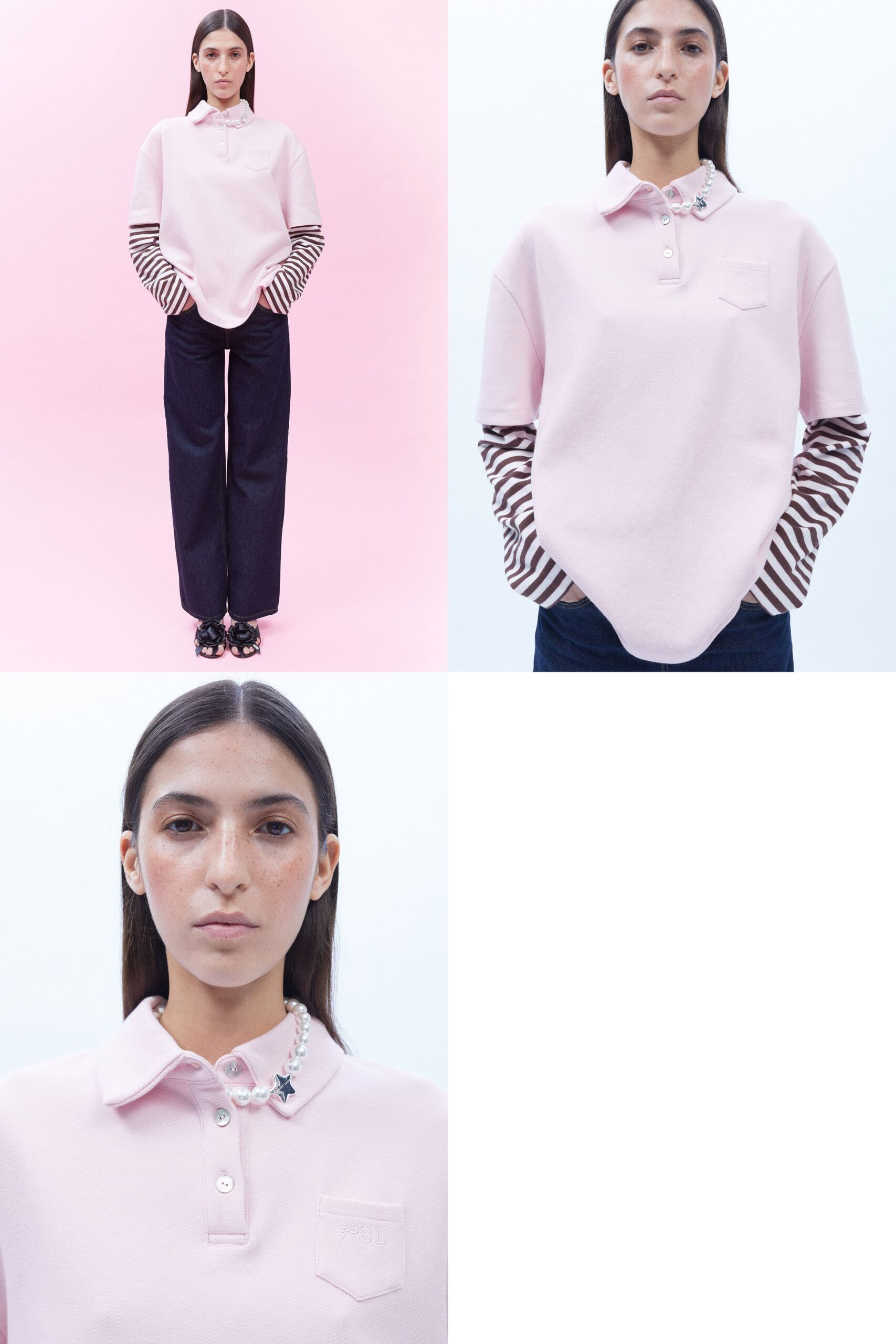 pink cotton long-sleeve collared relaxed layered shirt