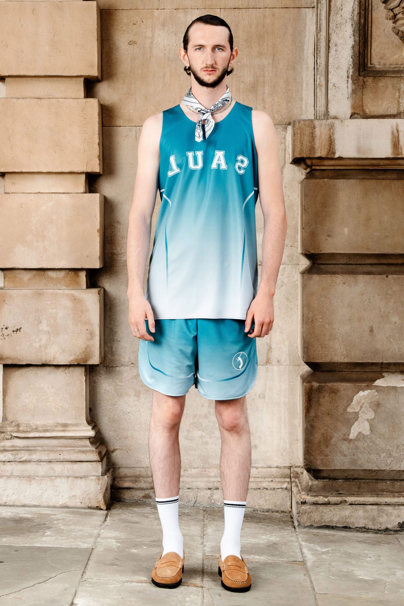blue cotton sleeveless collared relaxed ombre tank-top