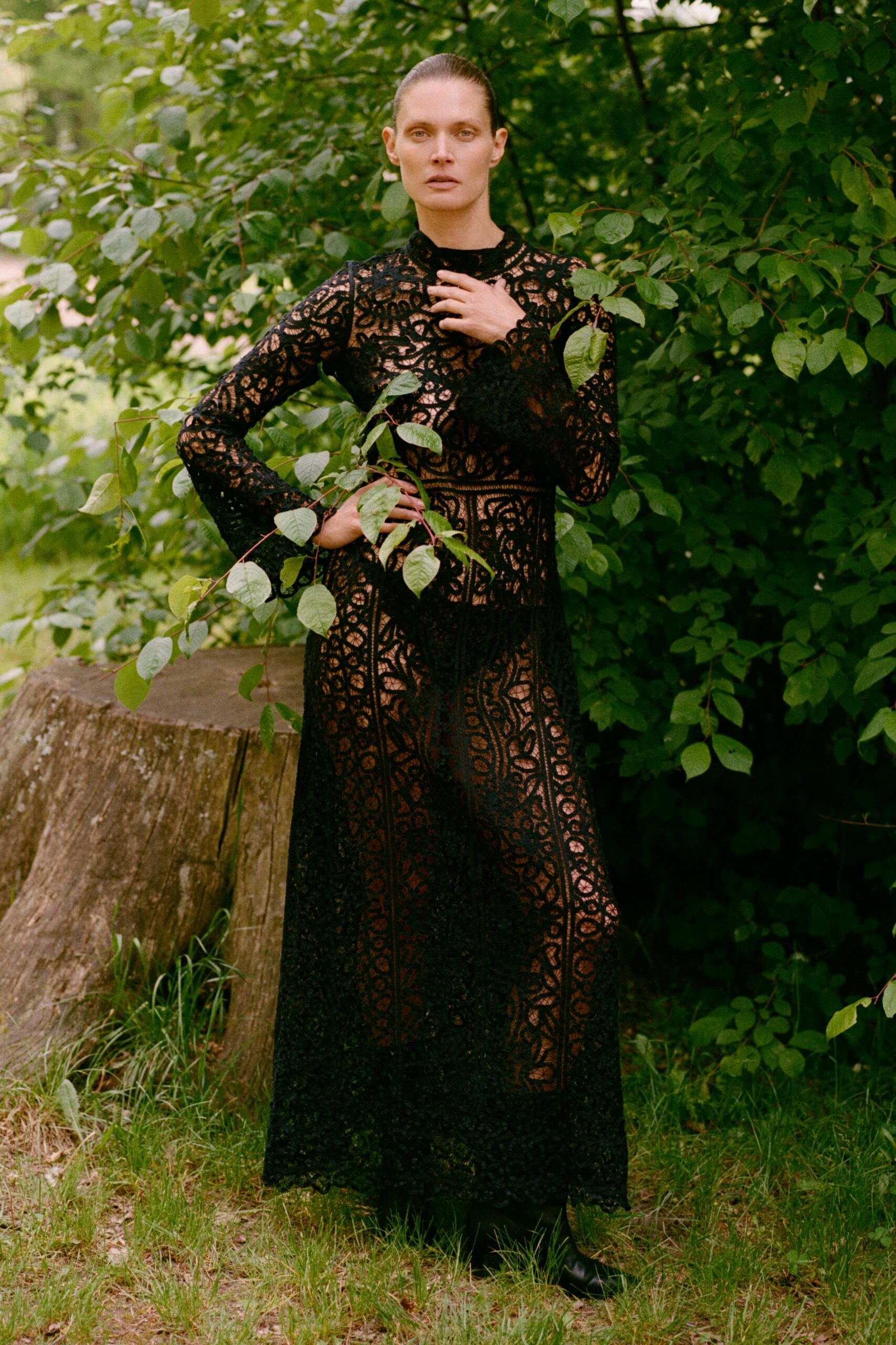 black lace fitted gown