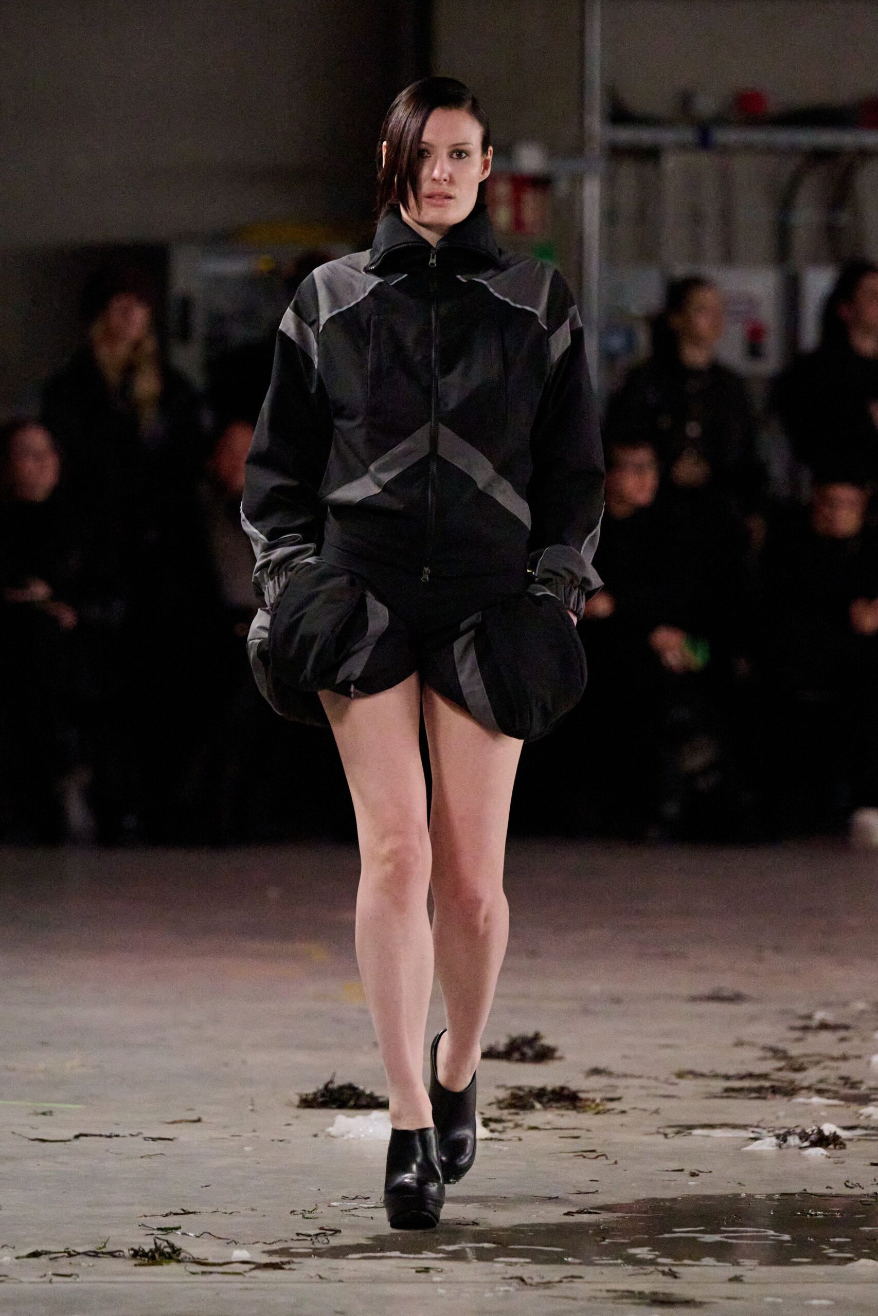 black relaxed jacket and fitted shorts