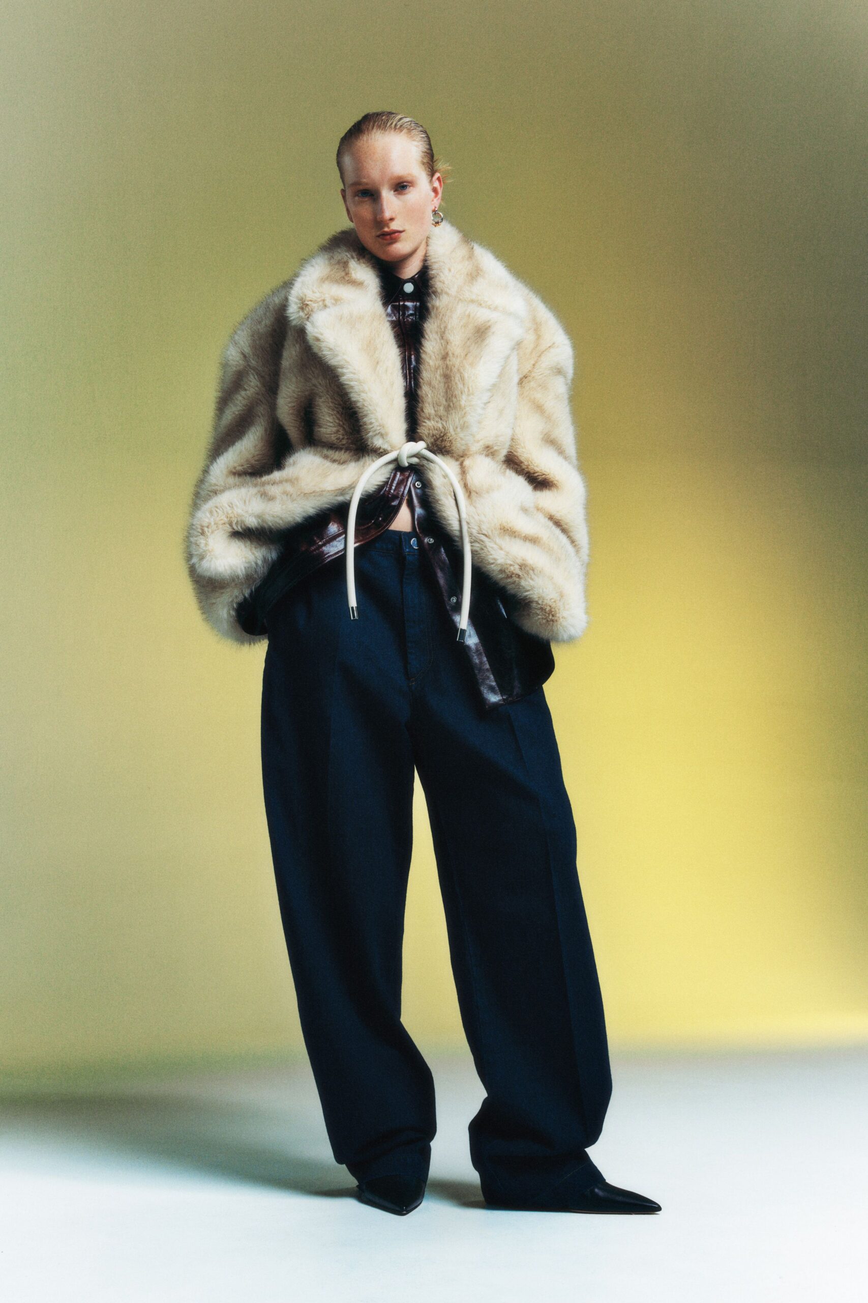 beige faux-fur relaxed coat