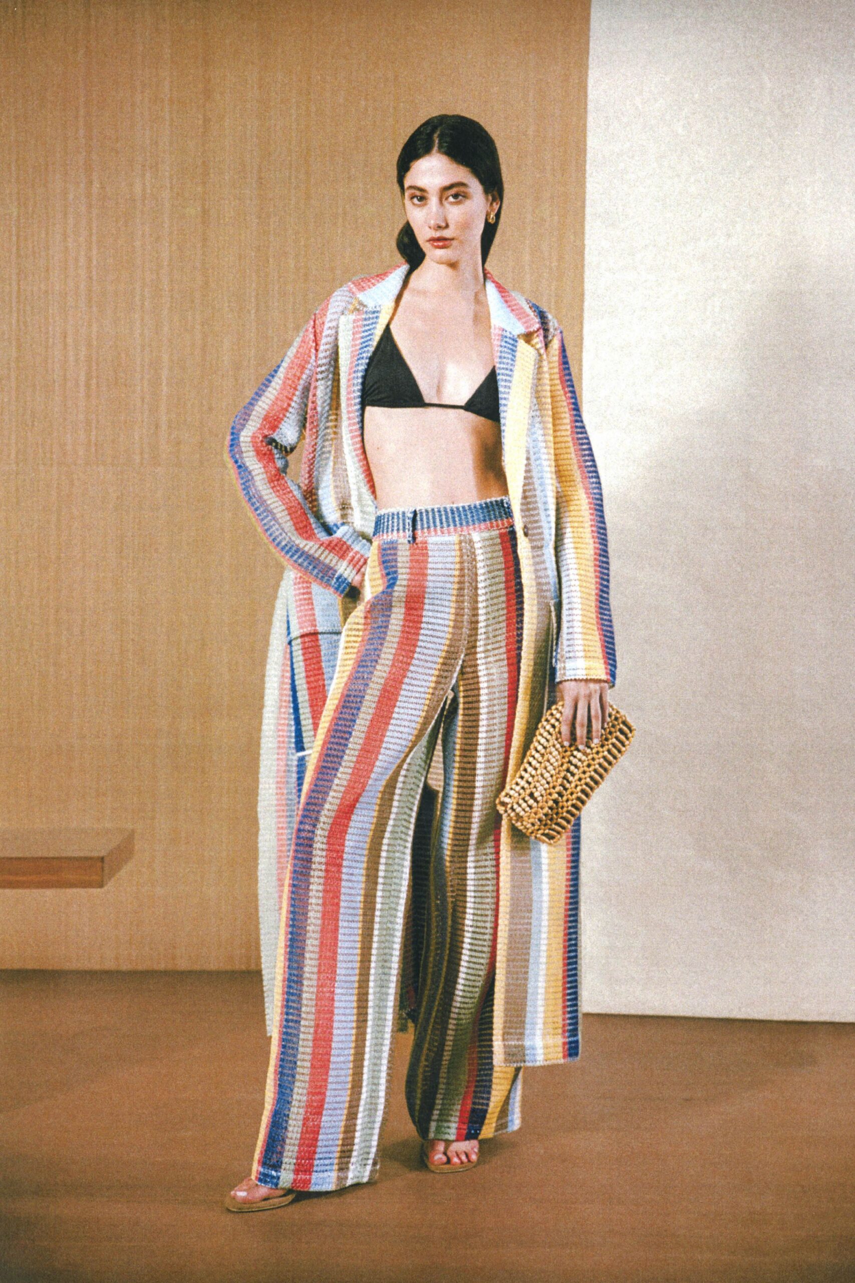 multi cotton long-sleeve relaxed striped coat