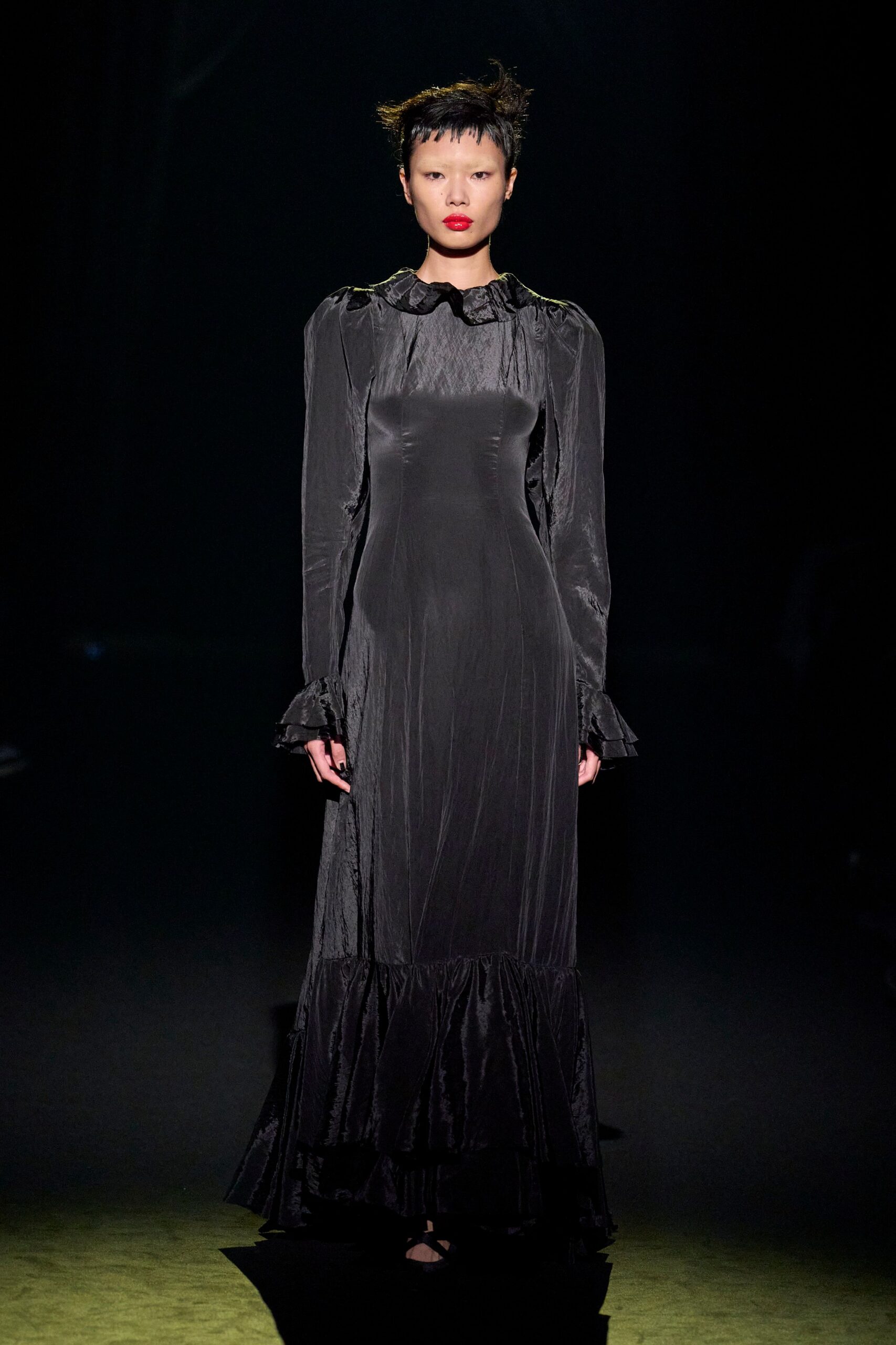 black silk long-sleeve gown
