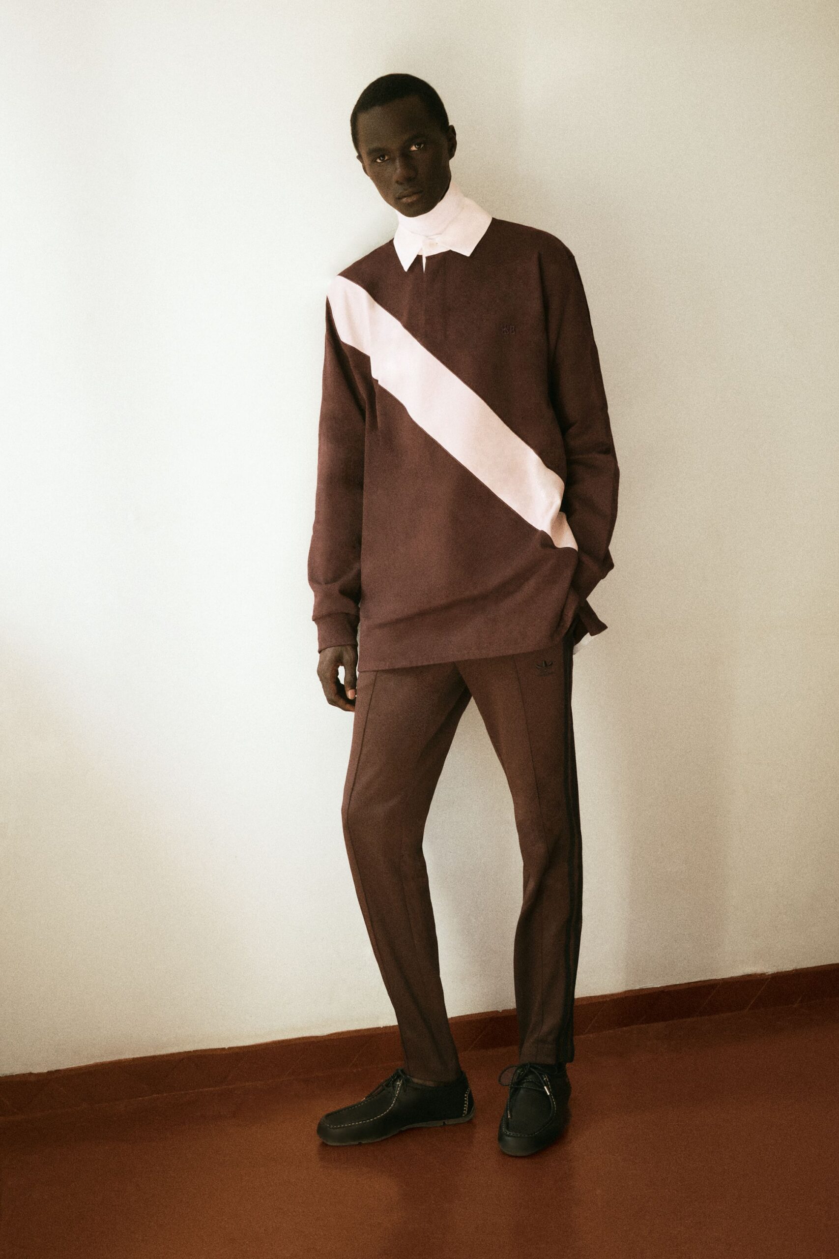 brown cotton slim straight-leg pants