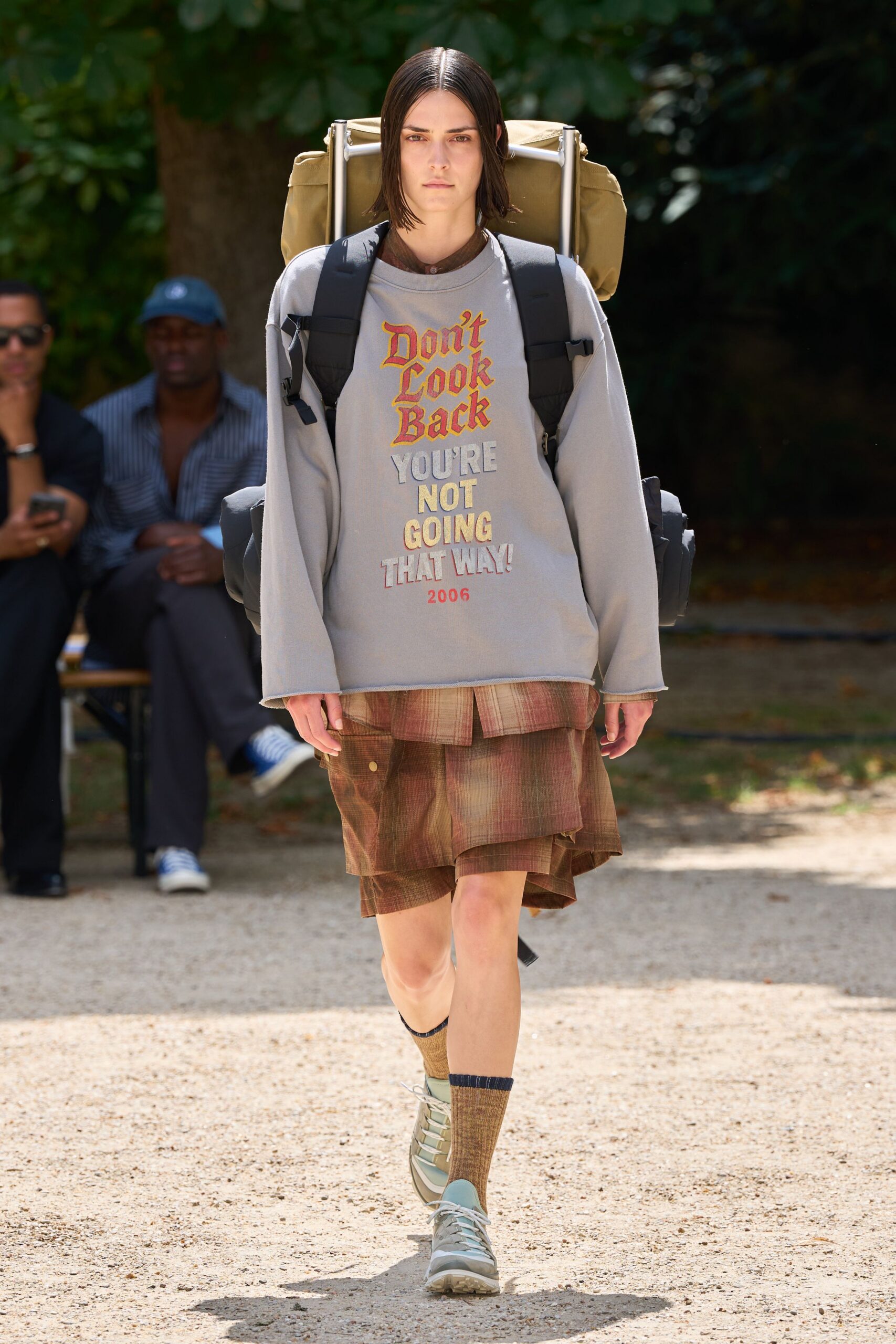 gray relaxed sweater with pleated skirt