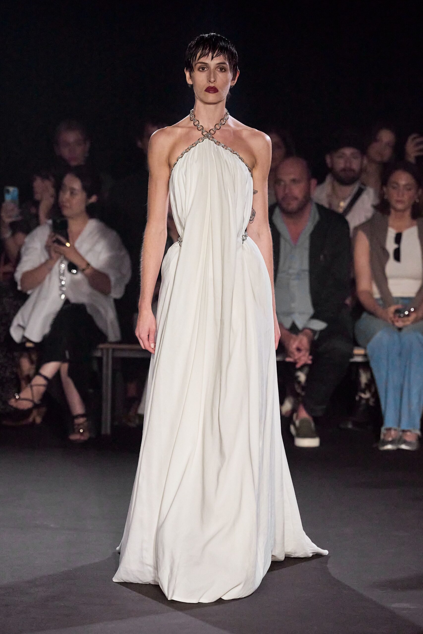 white silk halter gown