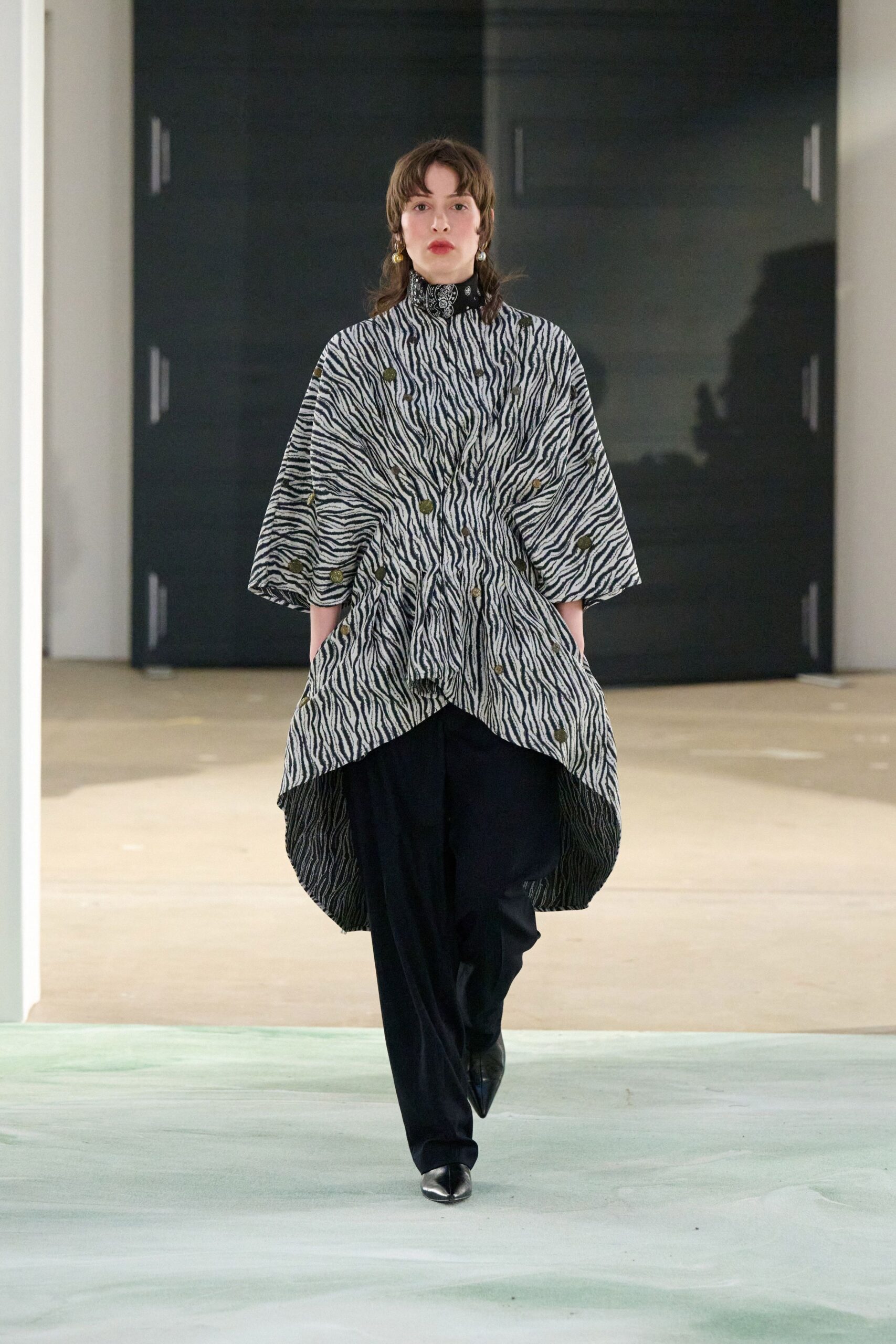 black and white printed cape