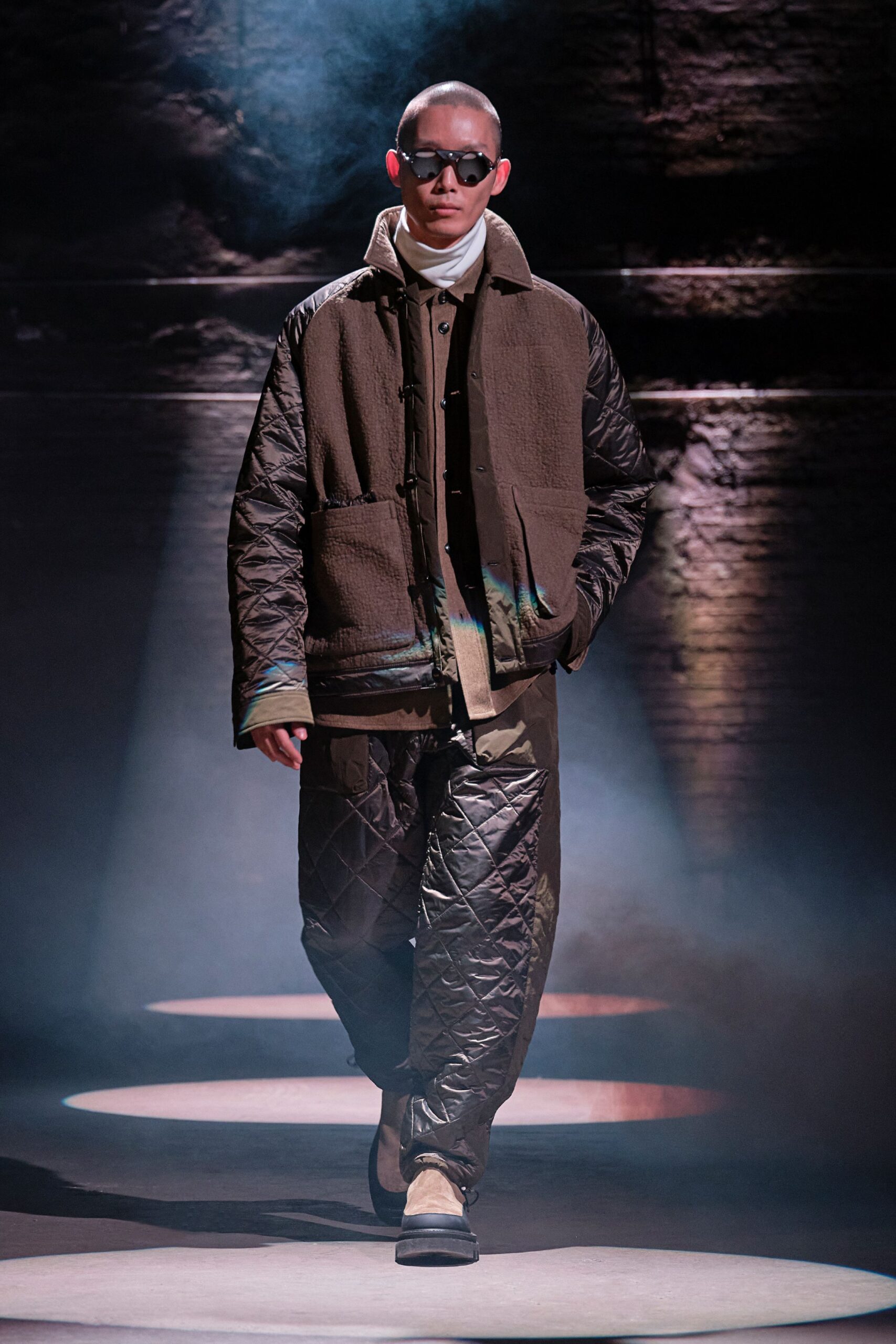 brown quilted jacket and pants