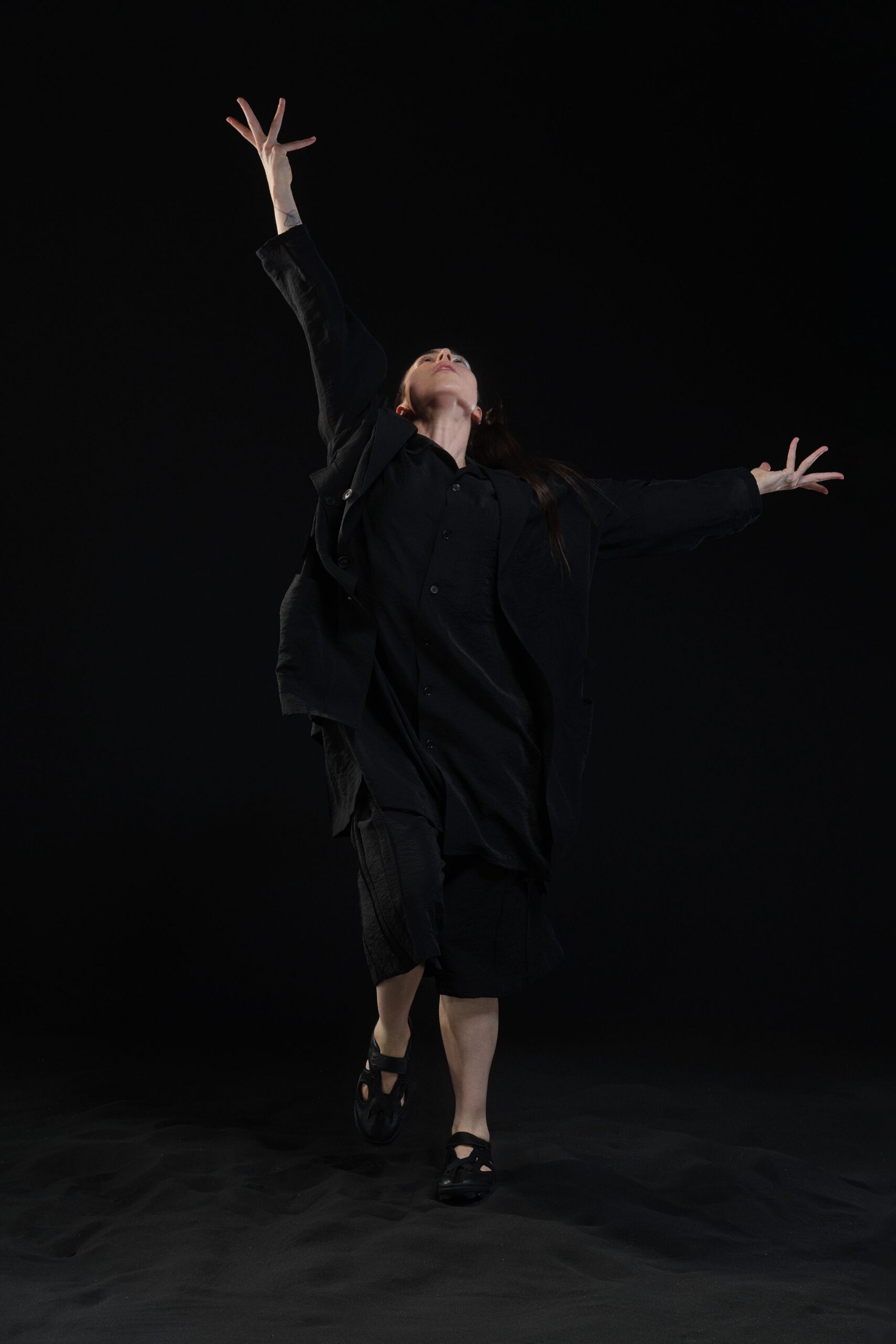 black oversized jacket and shorts