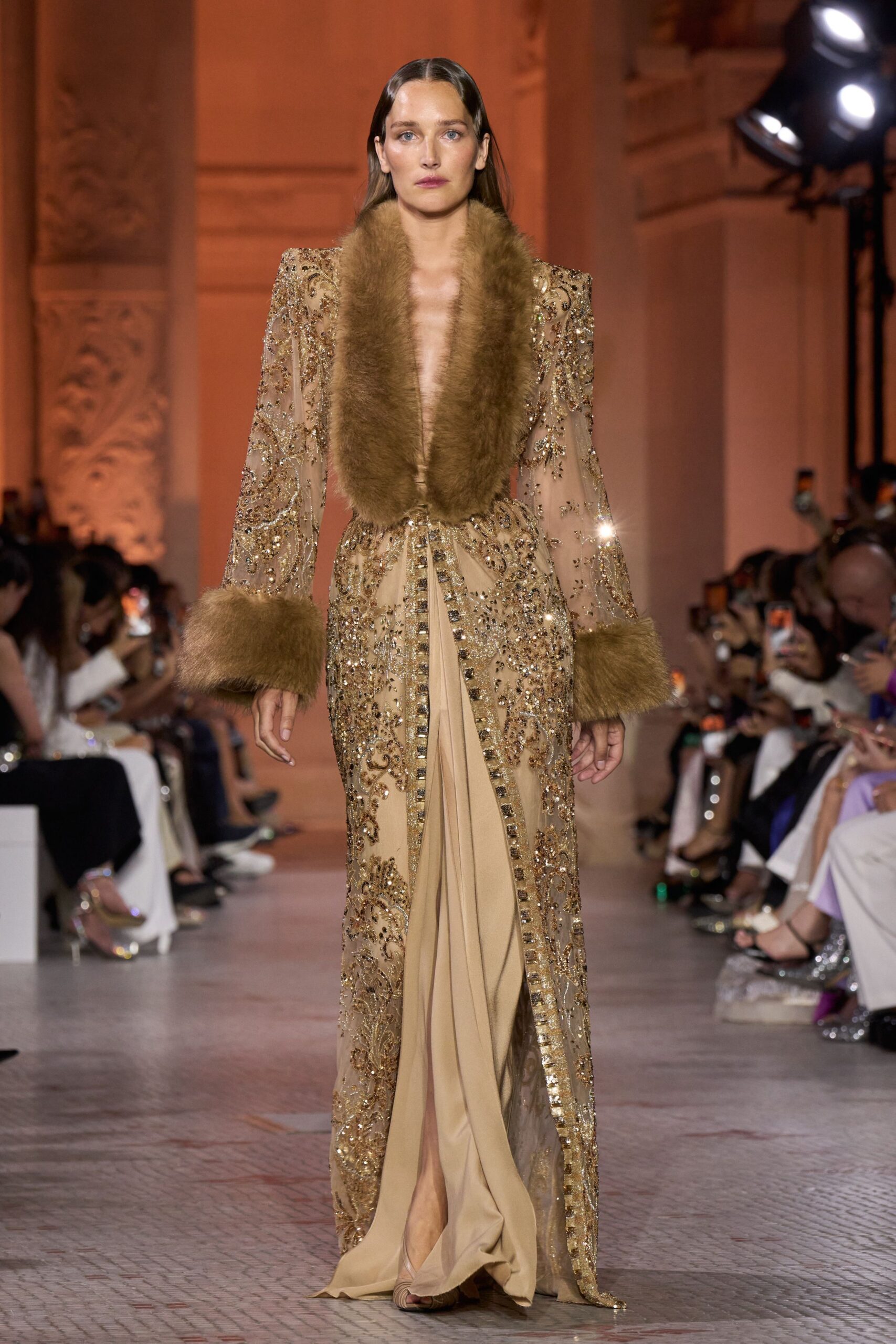 gold beige embroidered gown