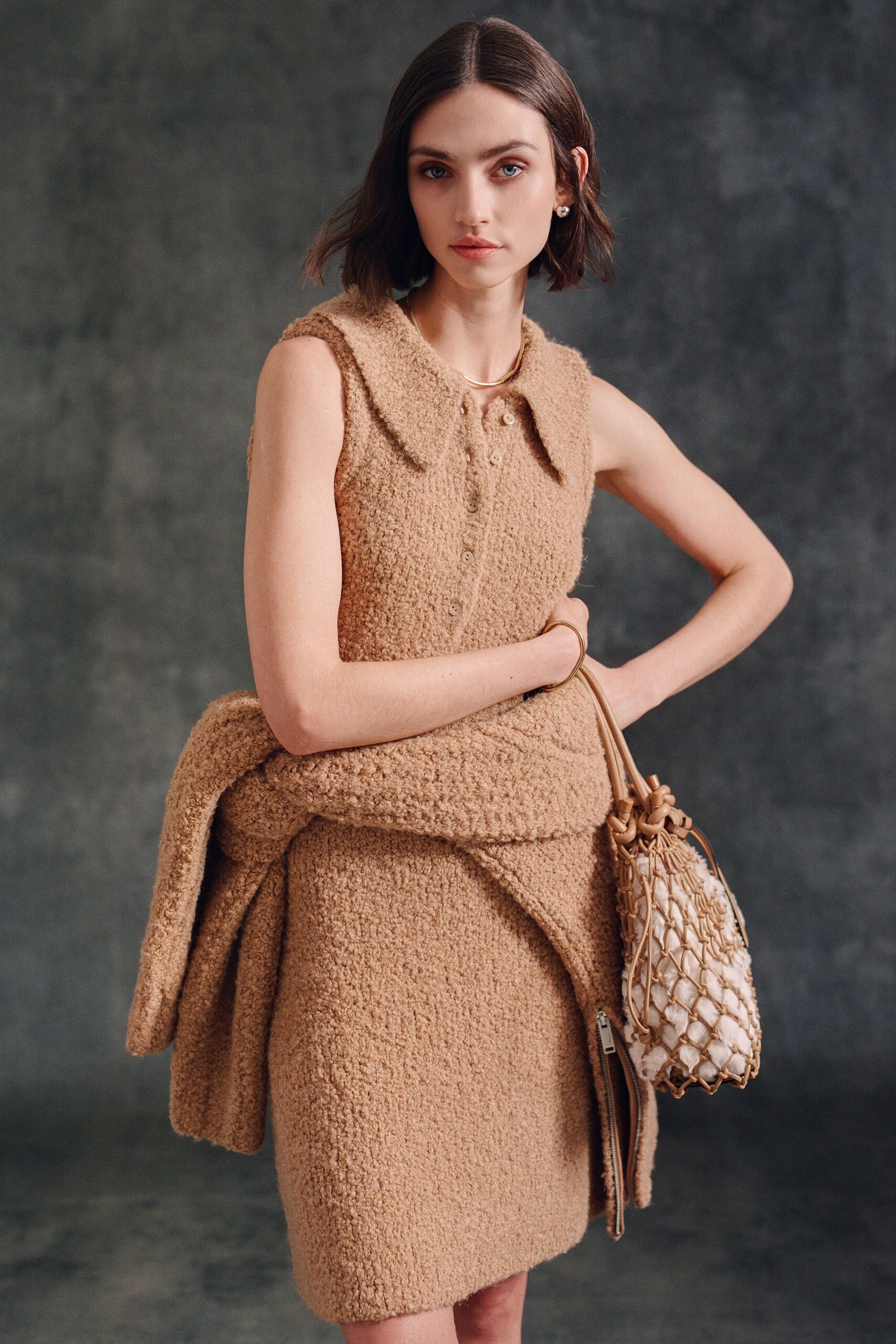 beige cotton long-sleeve relaxed layered cardigan