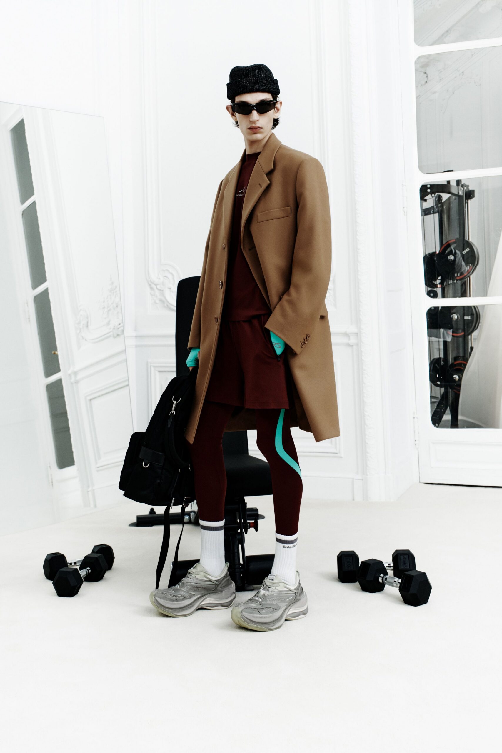 brown wool long-sleeve collared structured coat