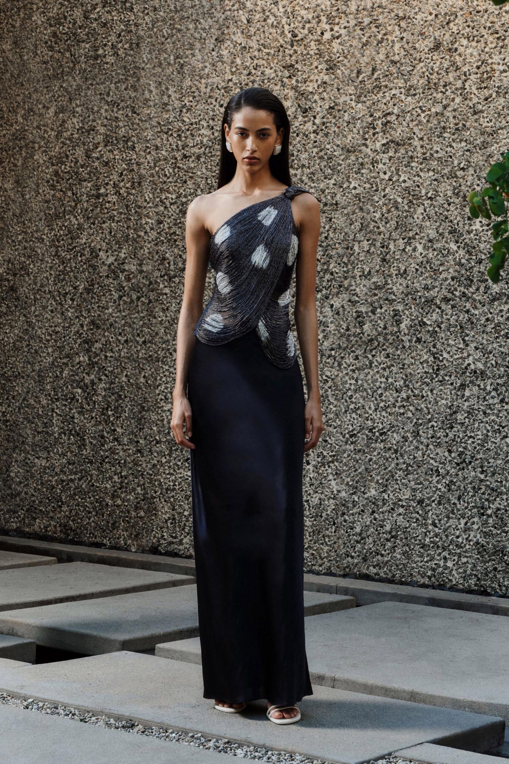 black silk fitted gown