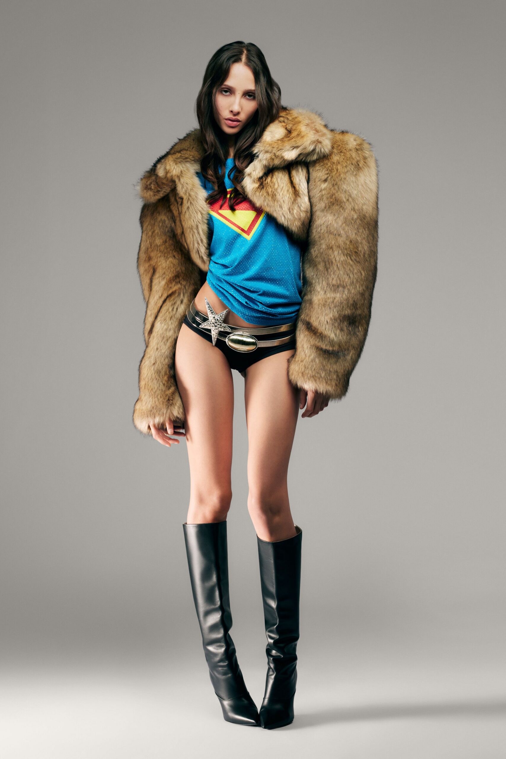 brown fur oversized coat