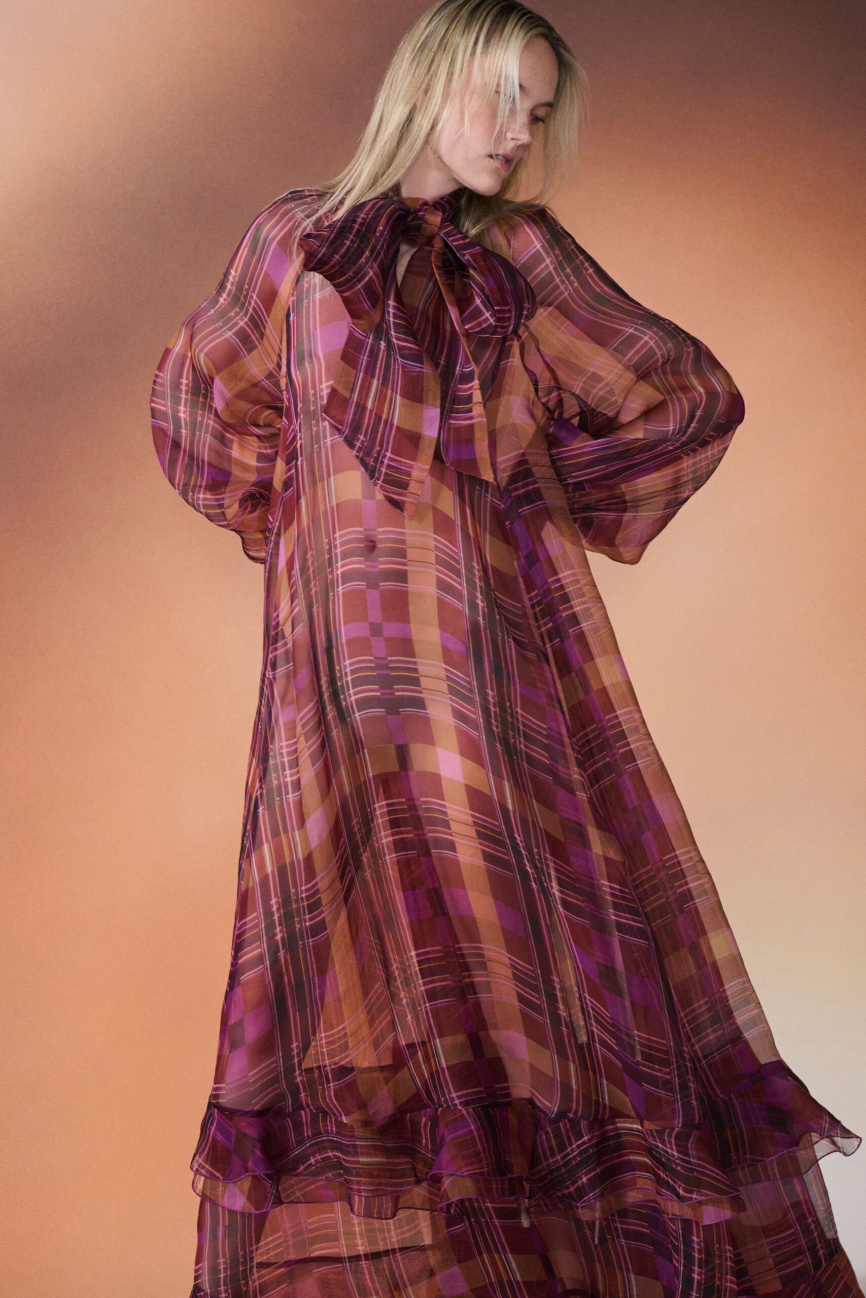 purple chiffon relaxed gown