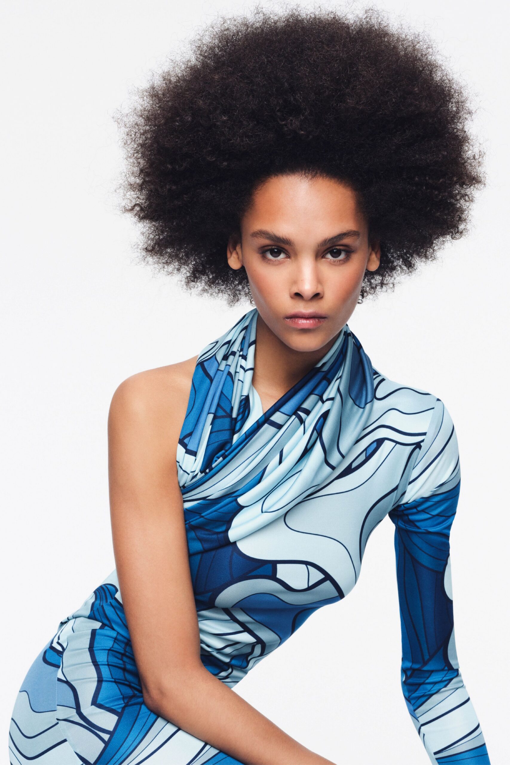 fitted blue draped dress