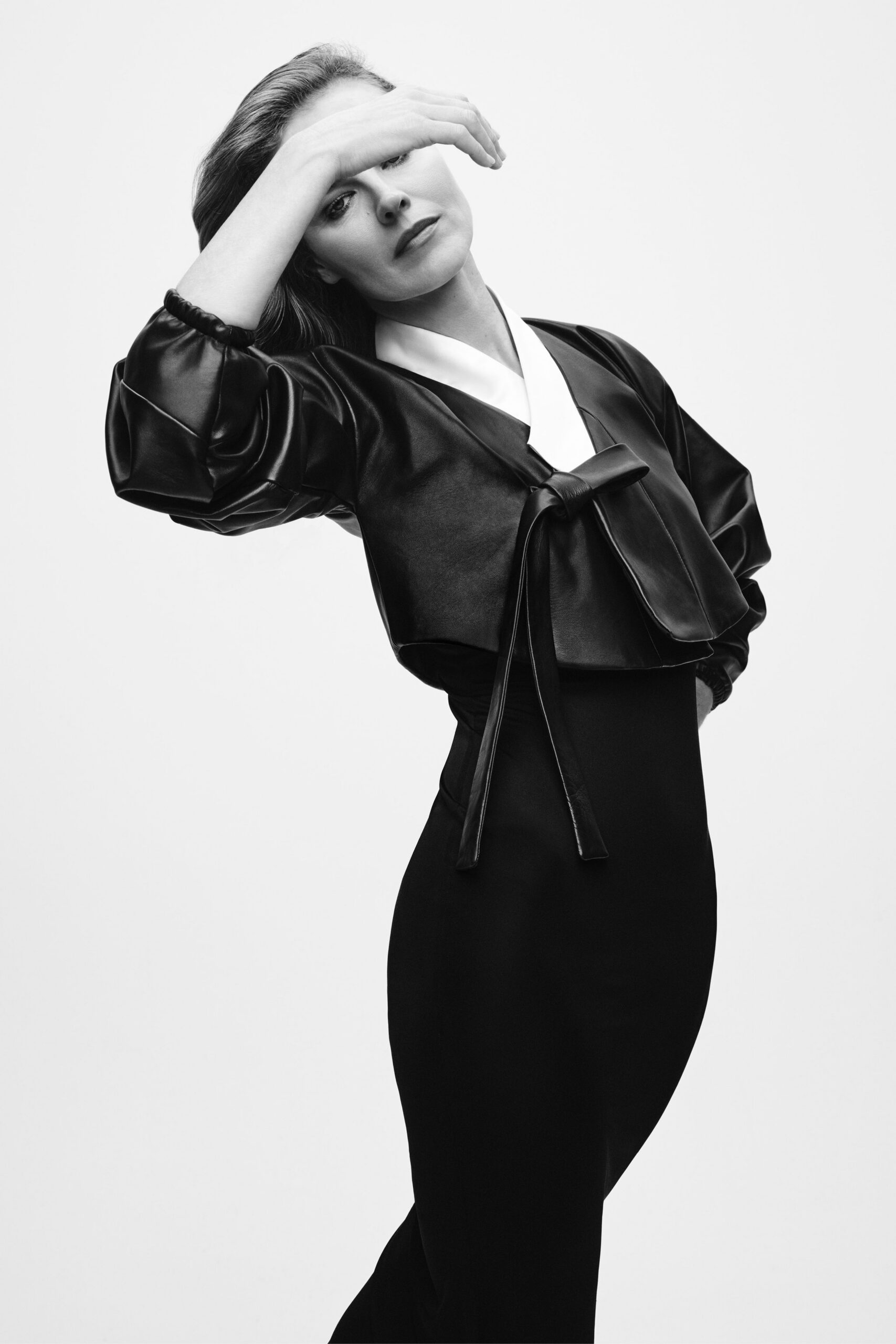 black leather top and black dress