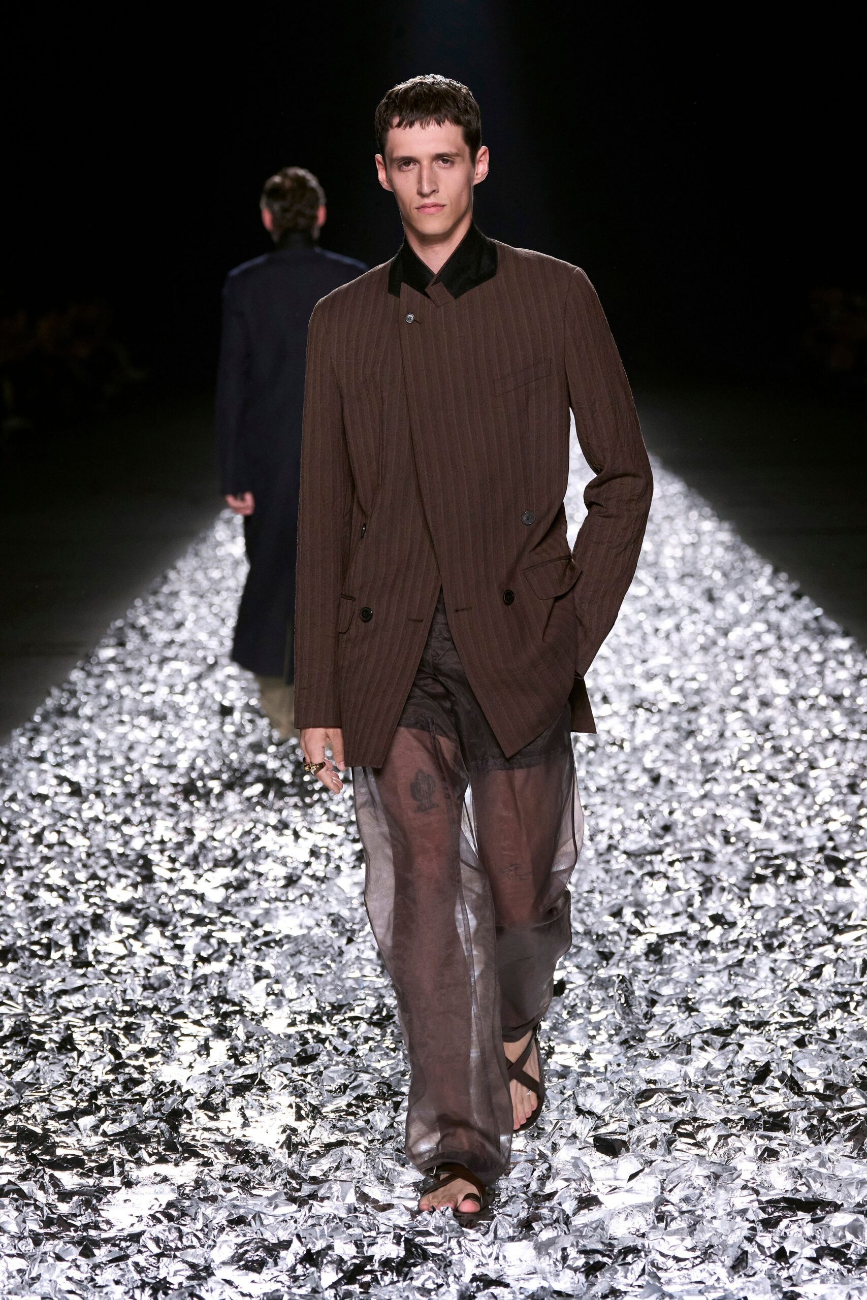 black relaxed straight-leg sheer pants