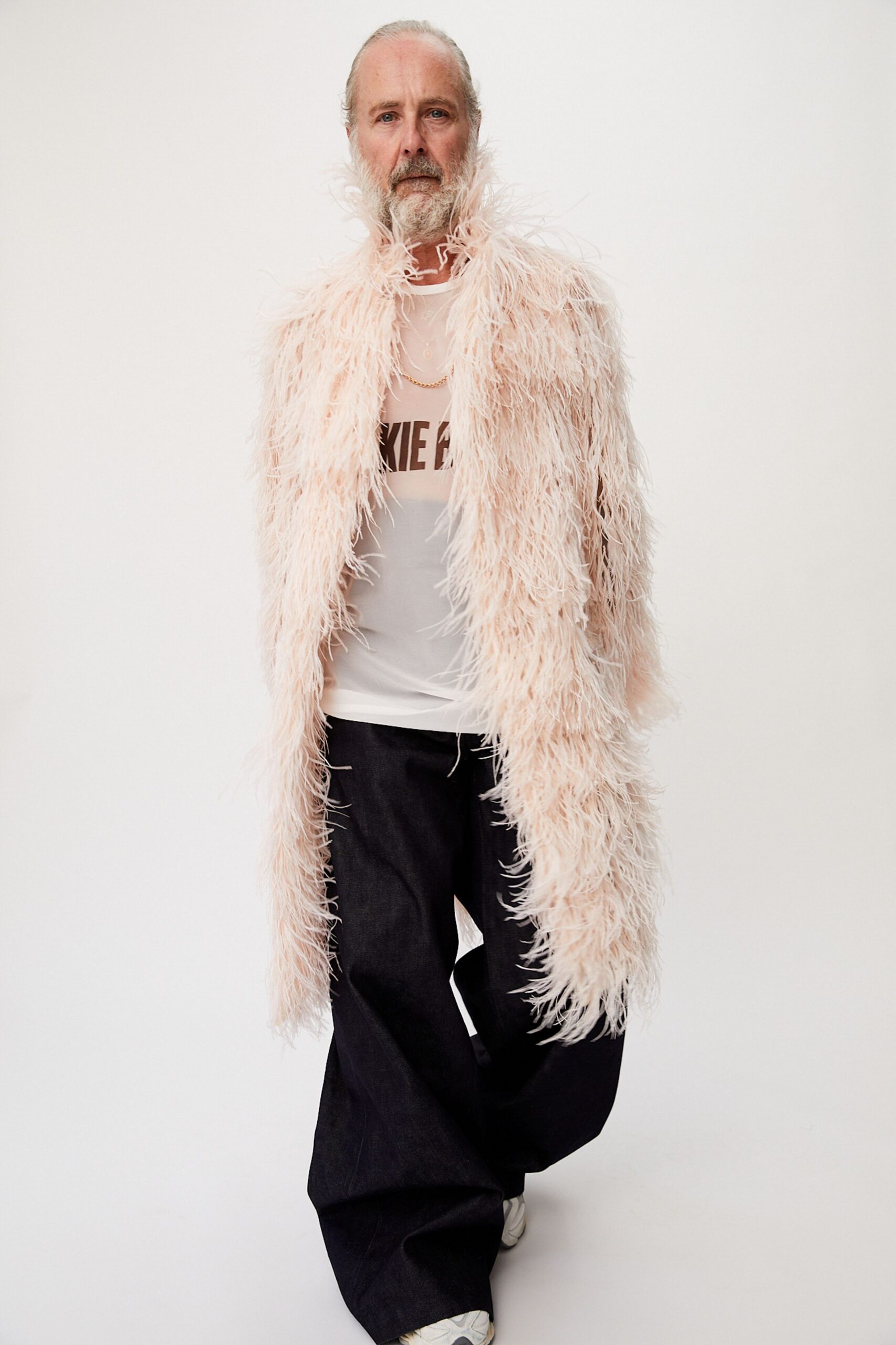 pink fur relaxed fringed coat