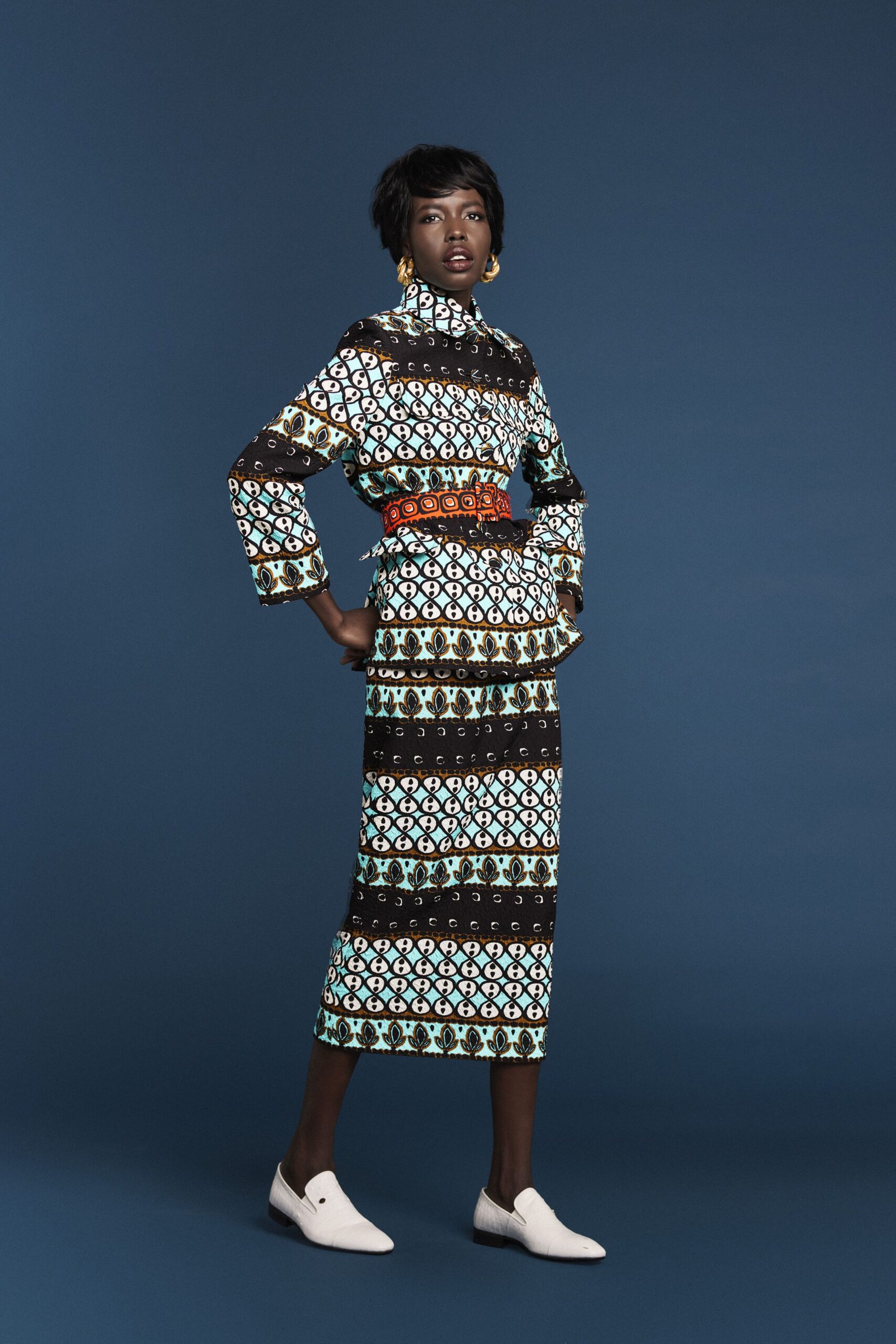 printed midi dress with belt