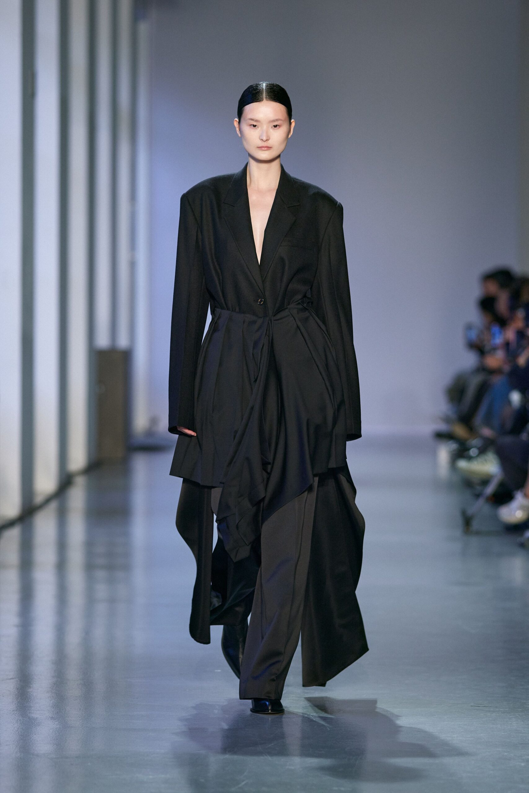 black silk draped maxi dress
