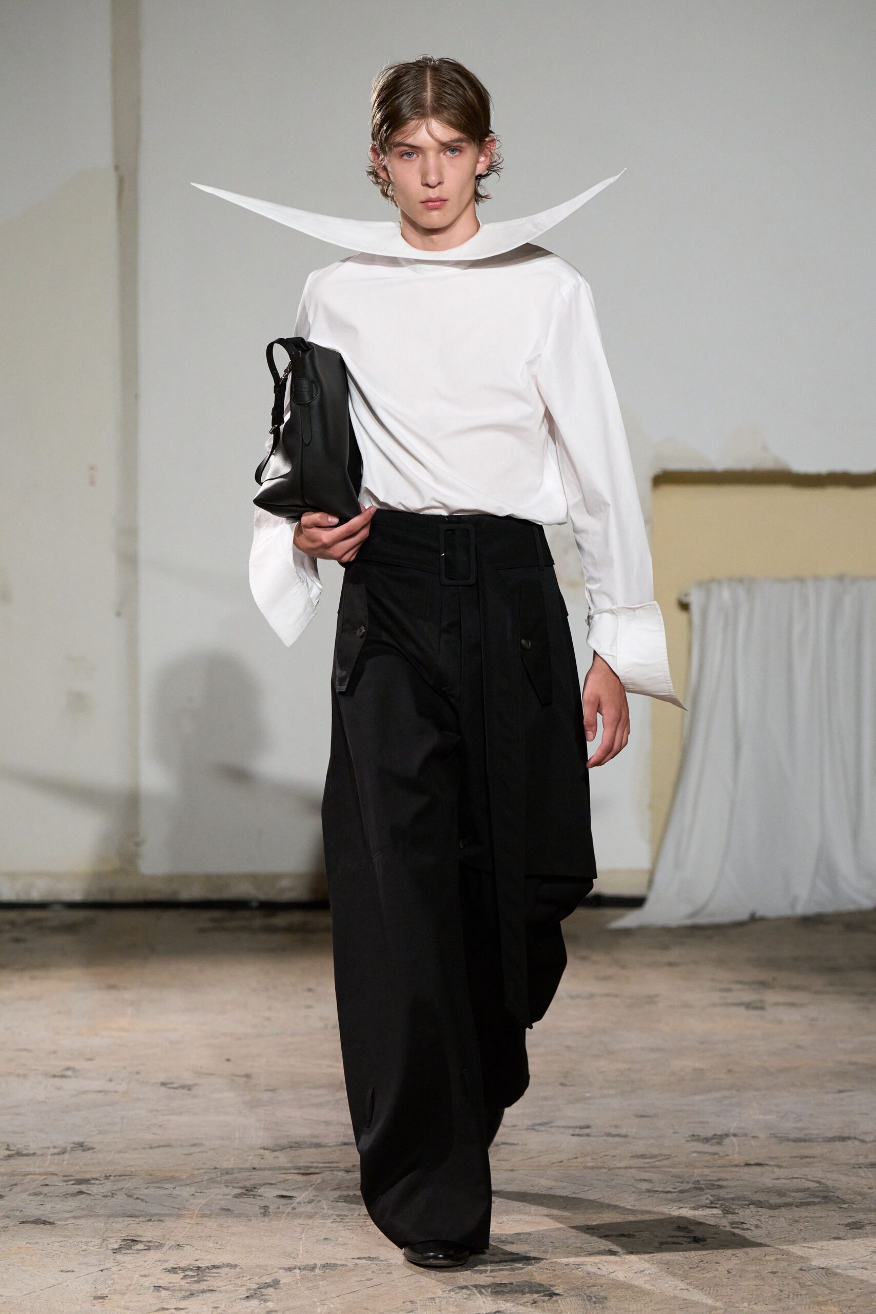 white cotton long-sleeve collared relaxed shirt