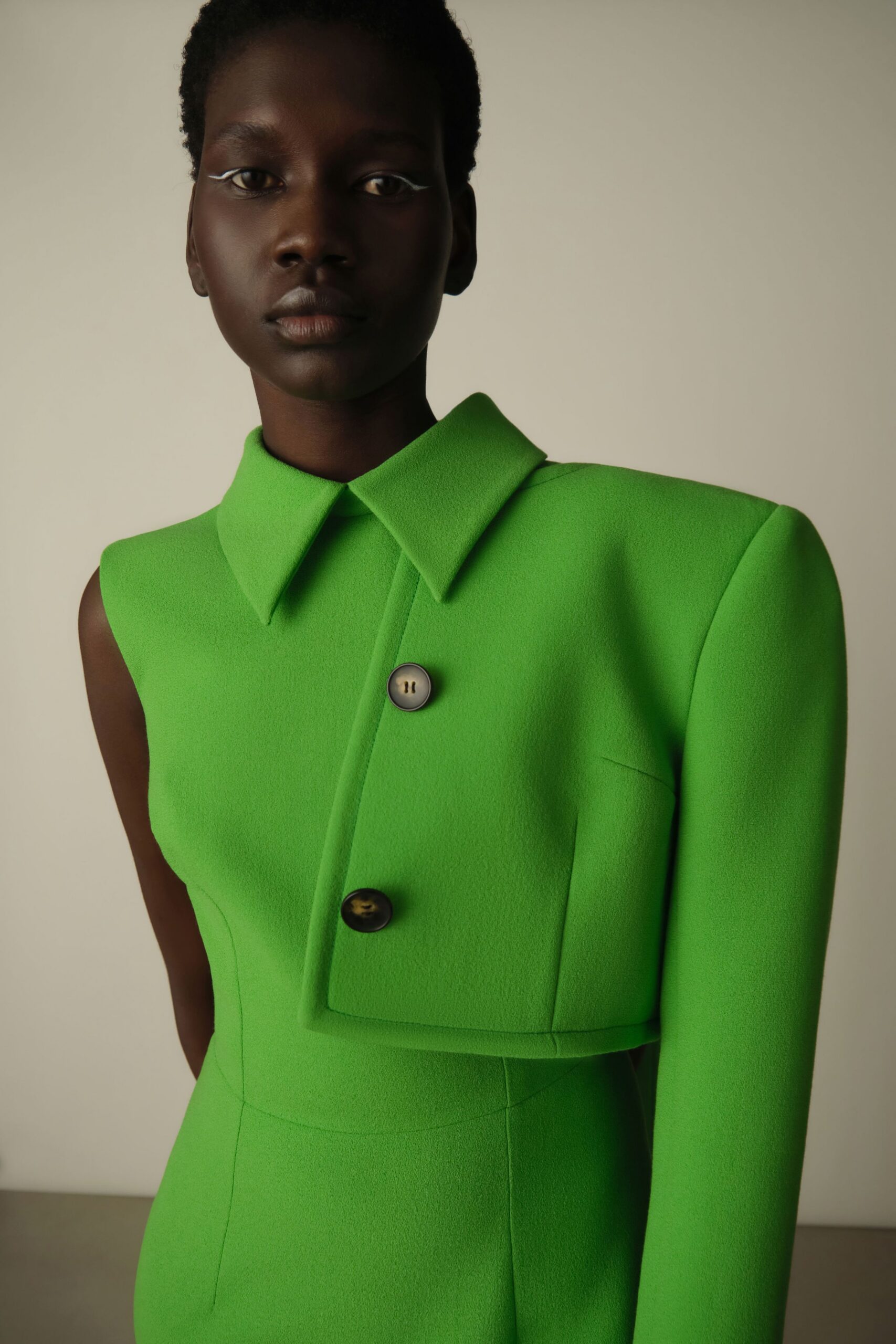 fitted green wool dress