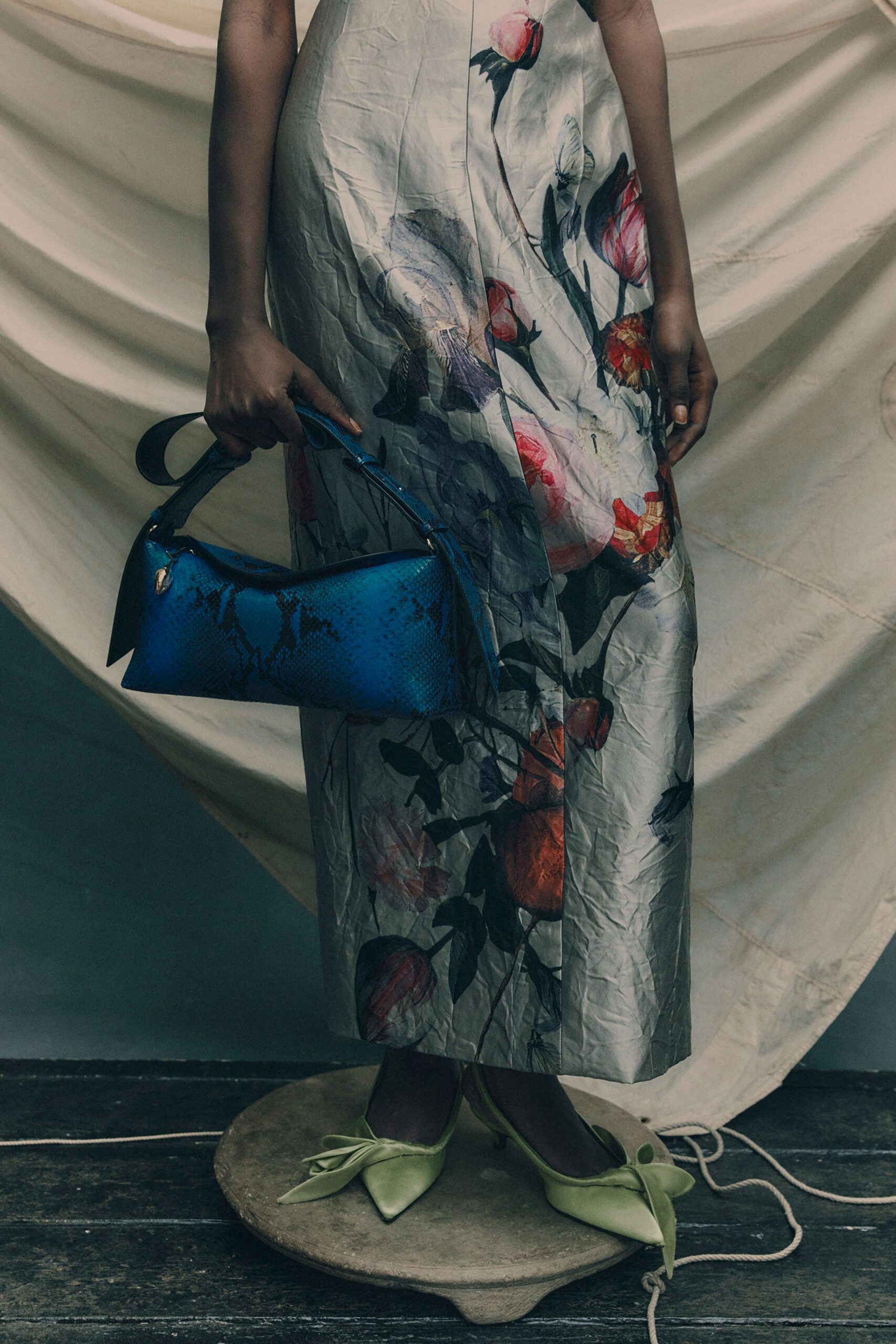 blue leather textured bag