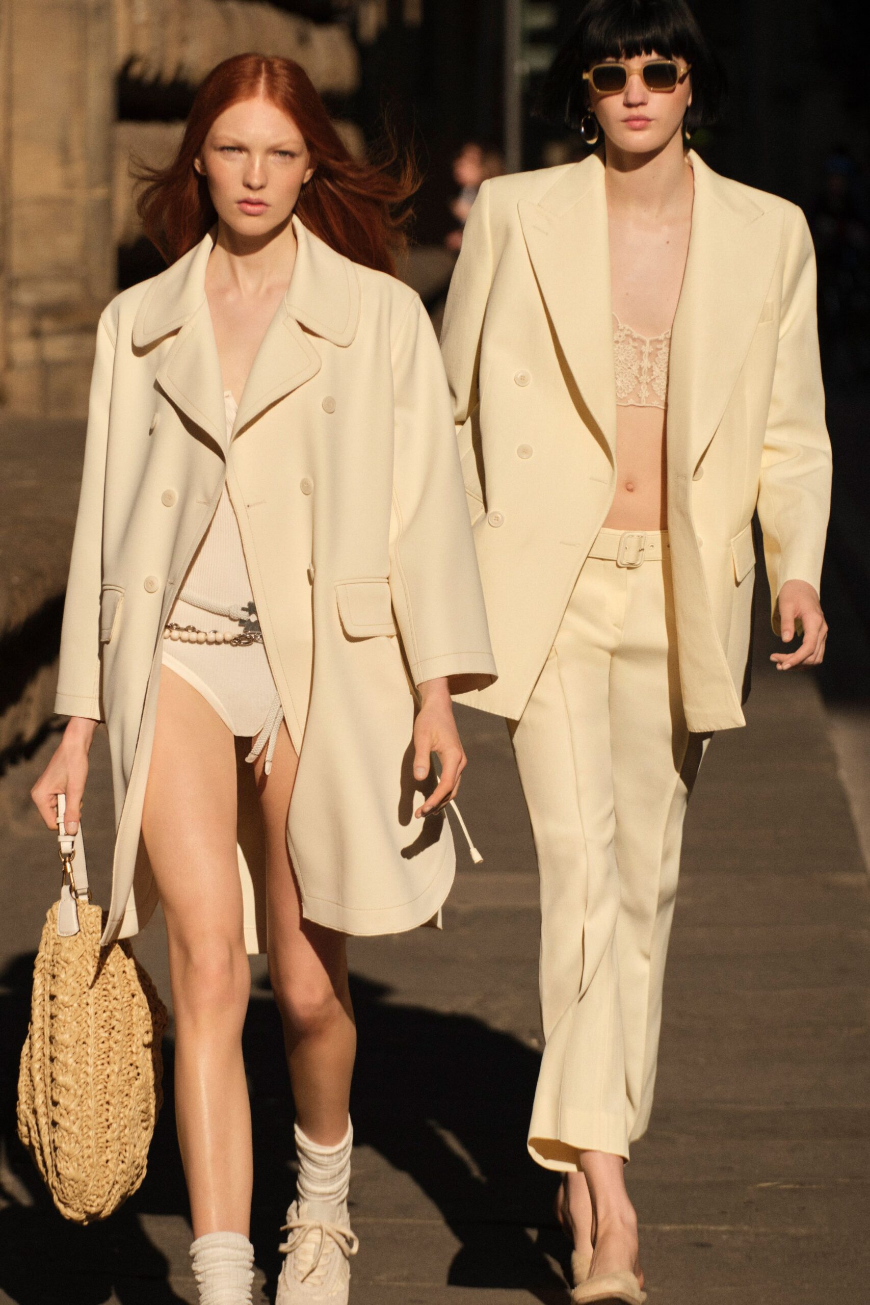 white cotton coat and blazer