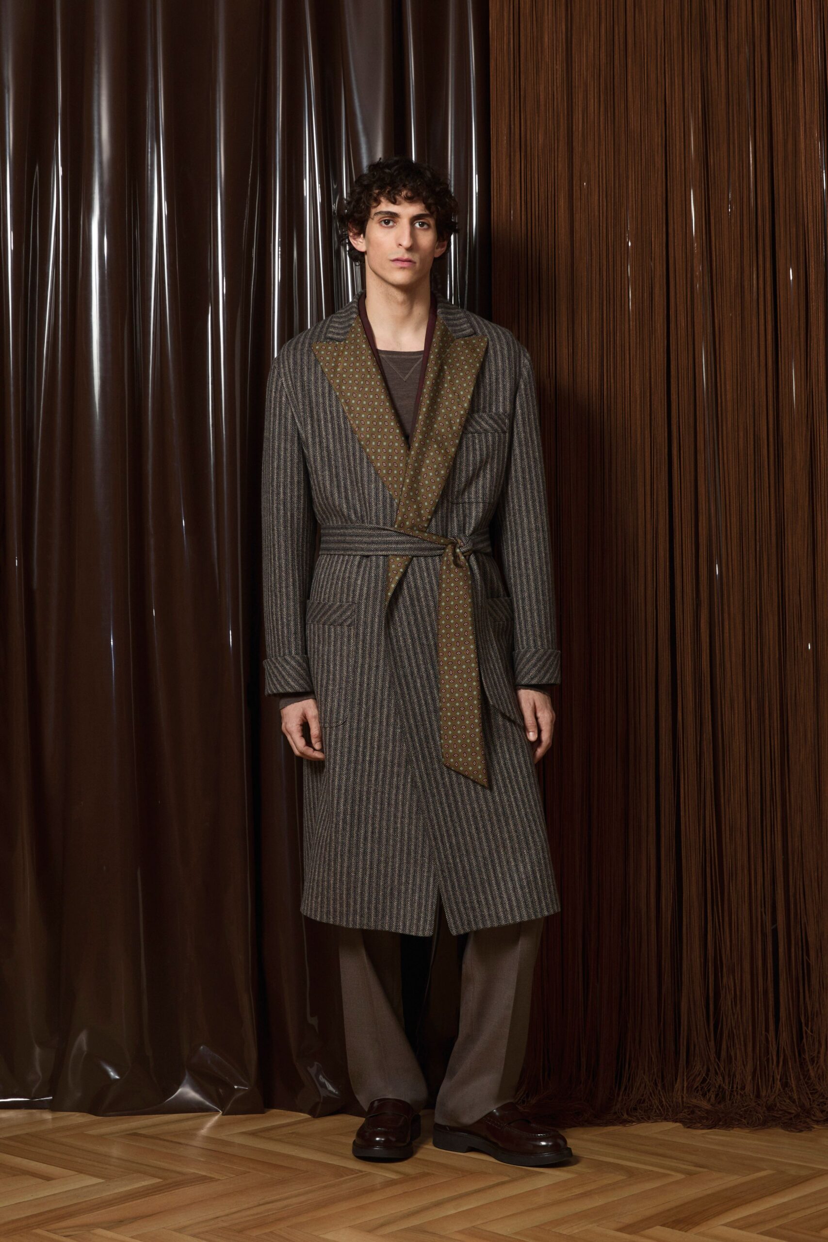 gray wool belted coat
