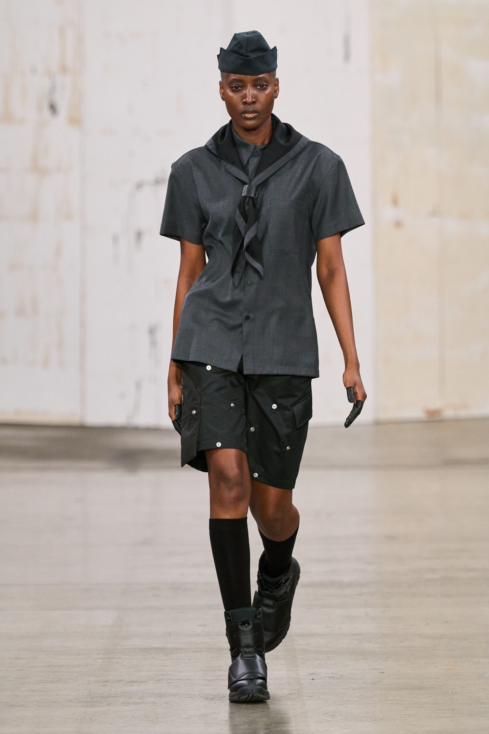 black fitted shirt and shorts