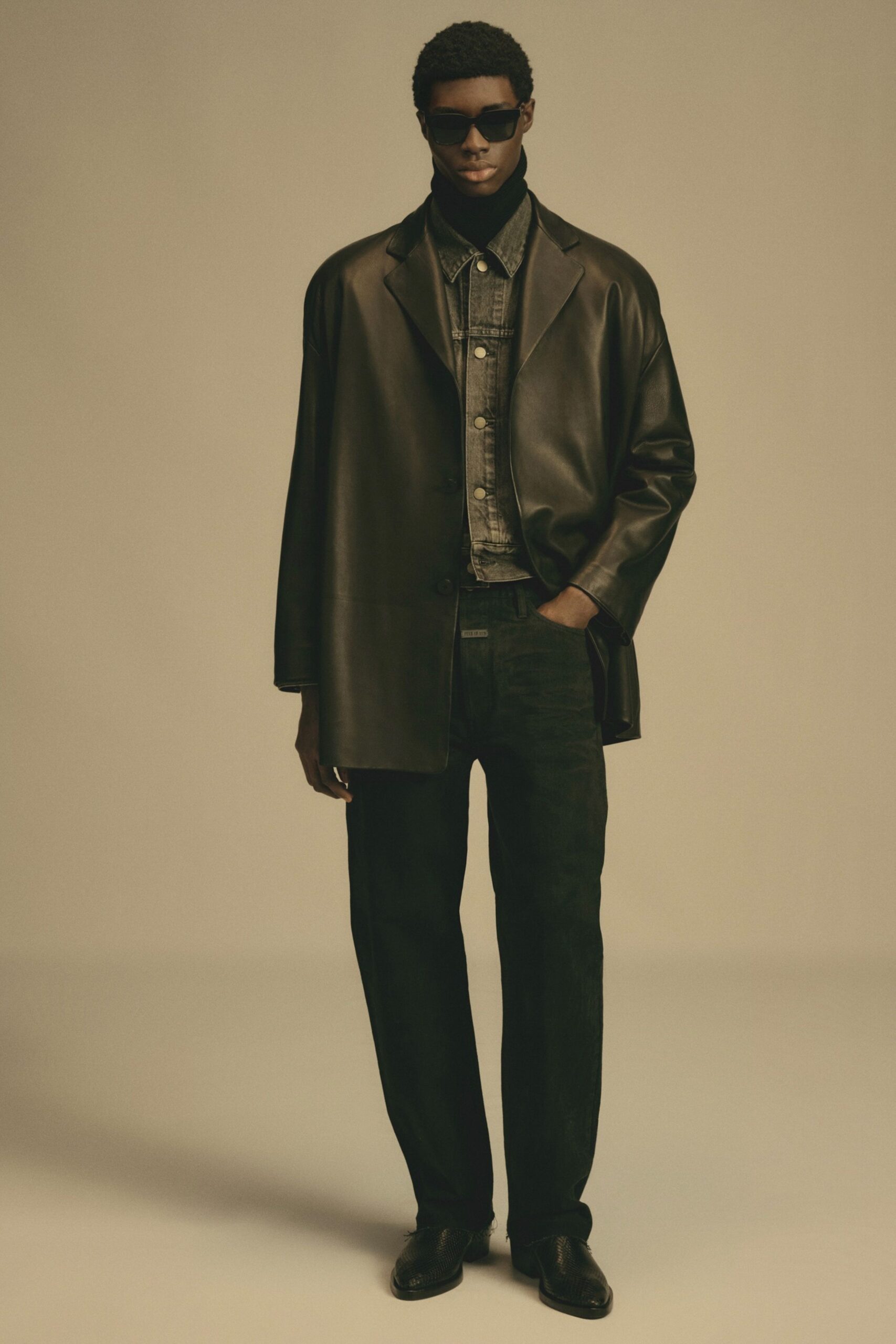 black leather coat with shirt
