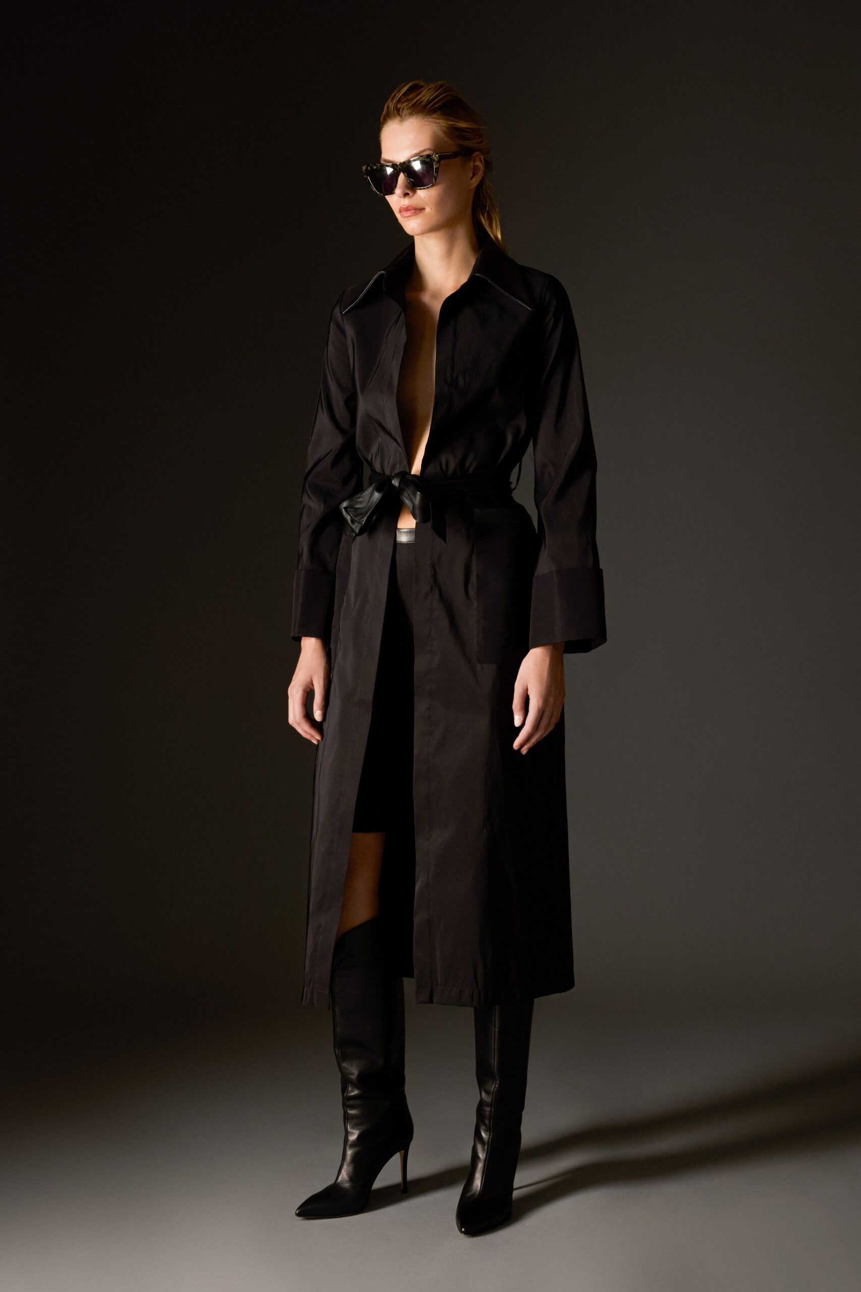 black trench coat with sunglasses