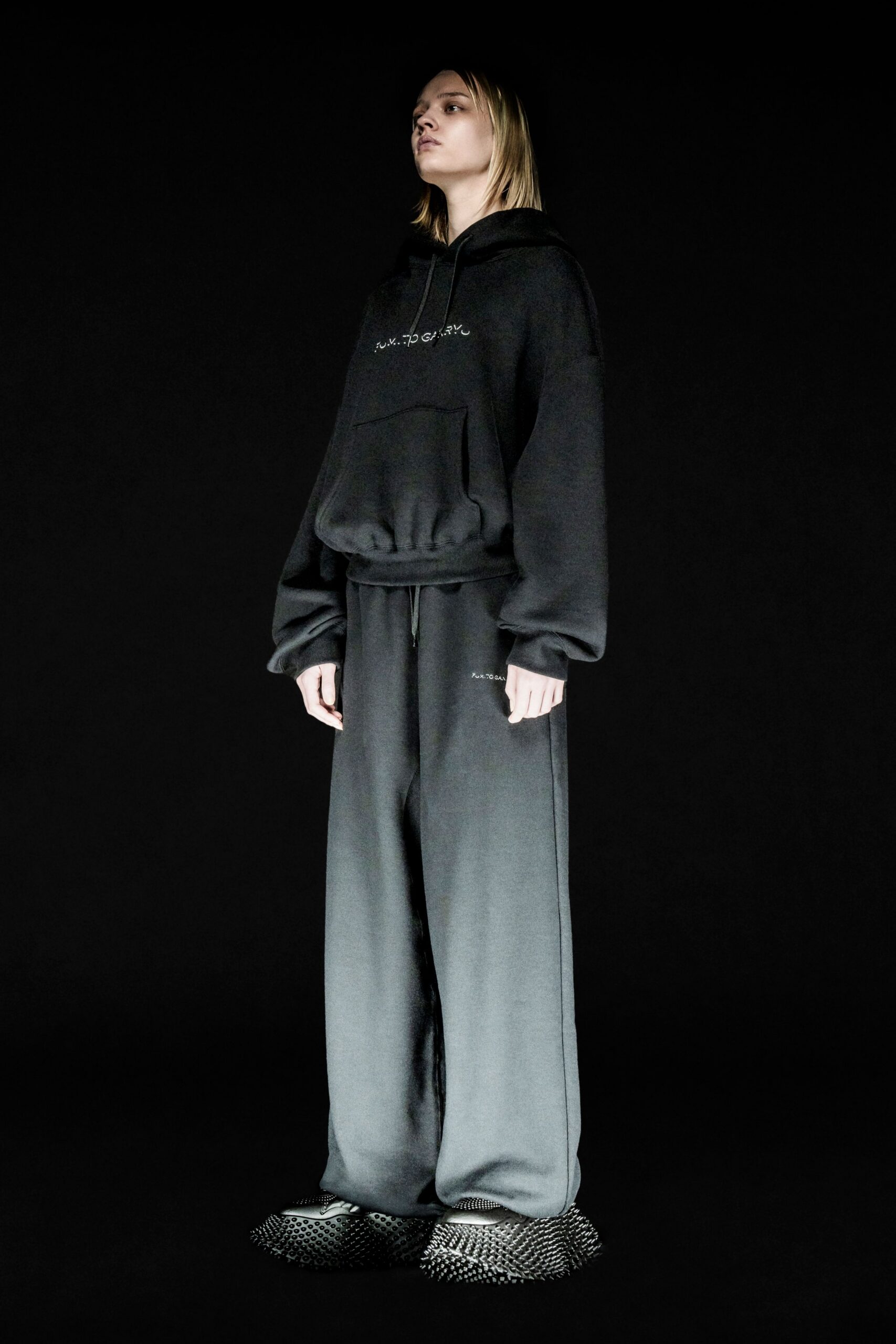 black oversized hoodie and pants