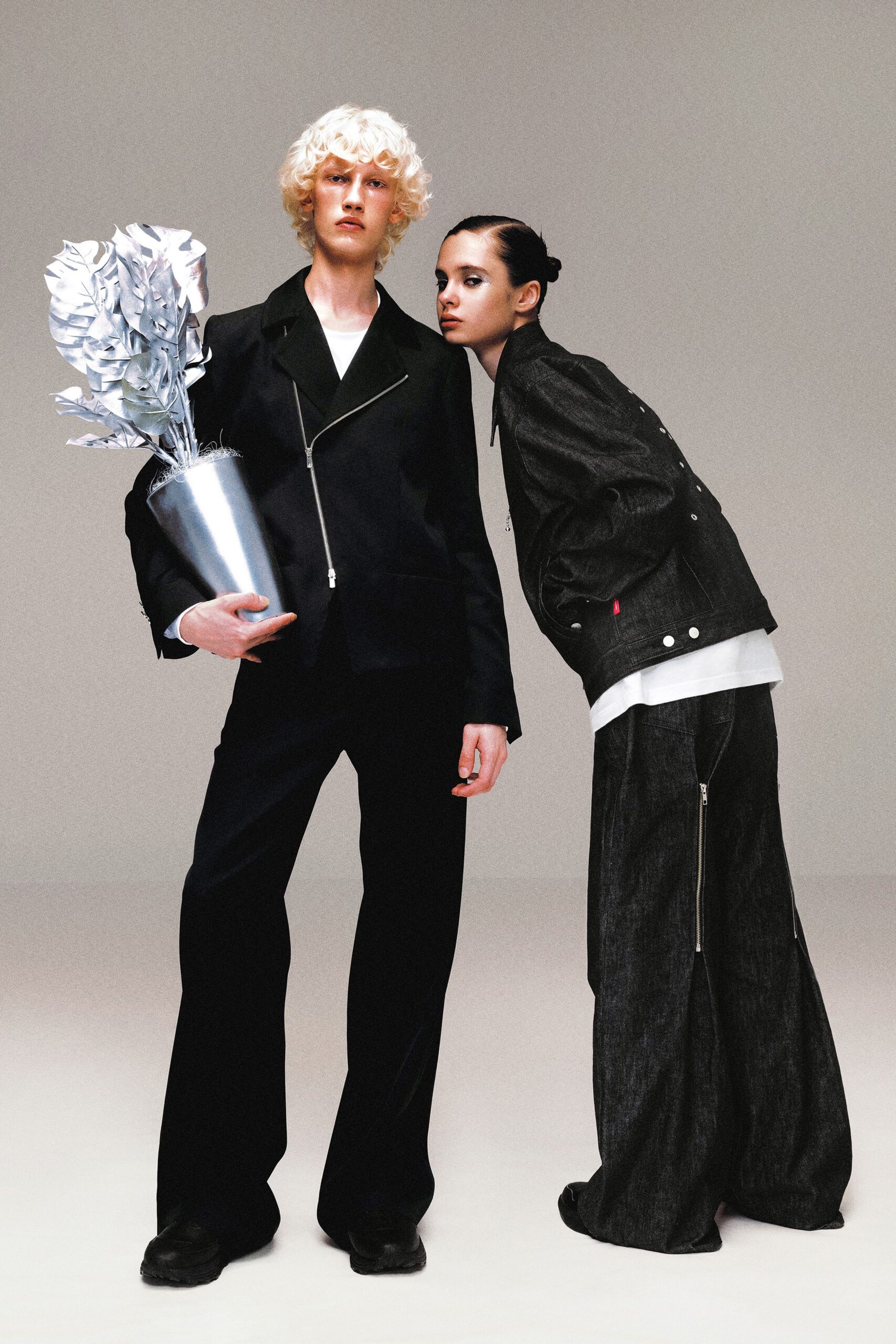 black denim jacket and pants