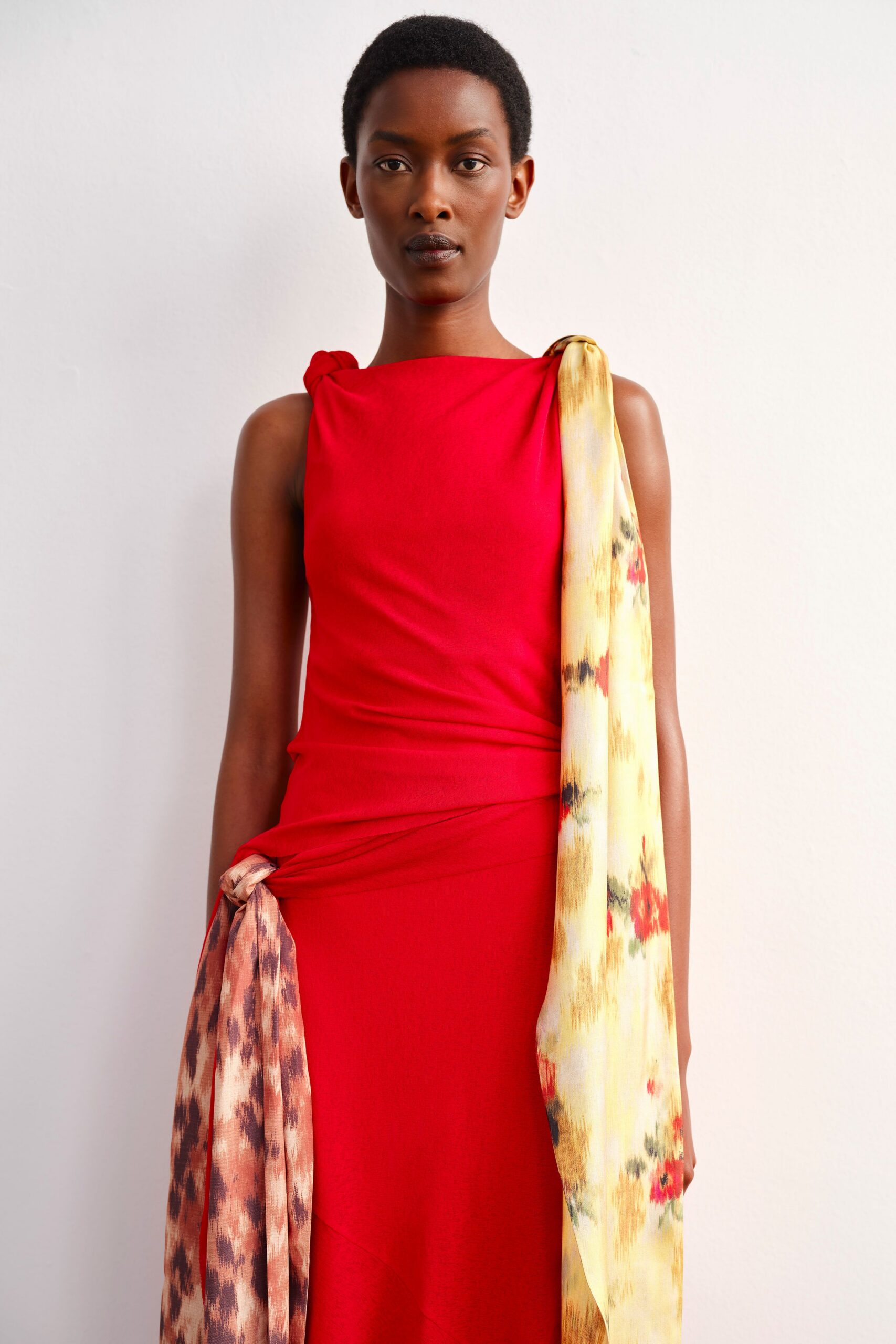 brown silk relaxed animal-print scarf