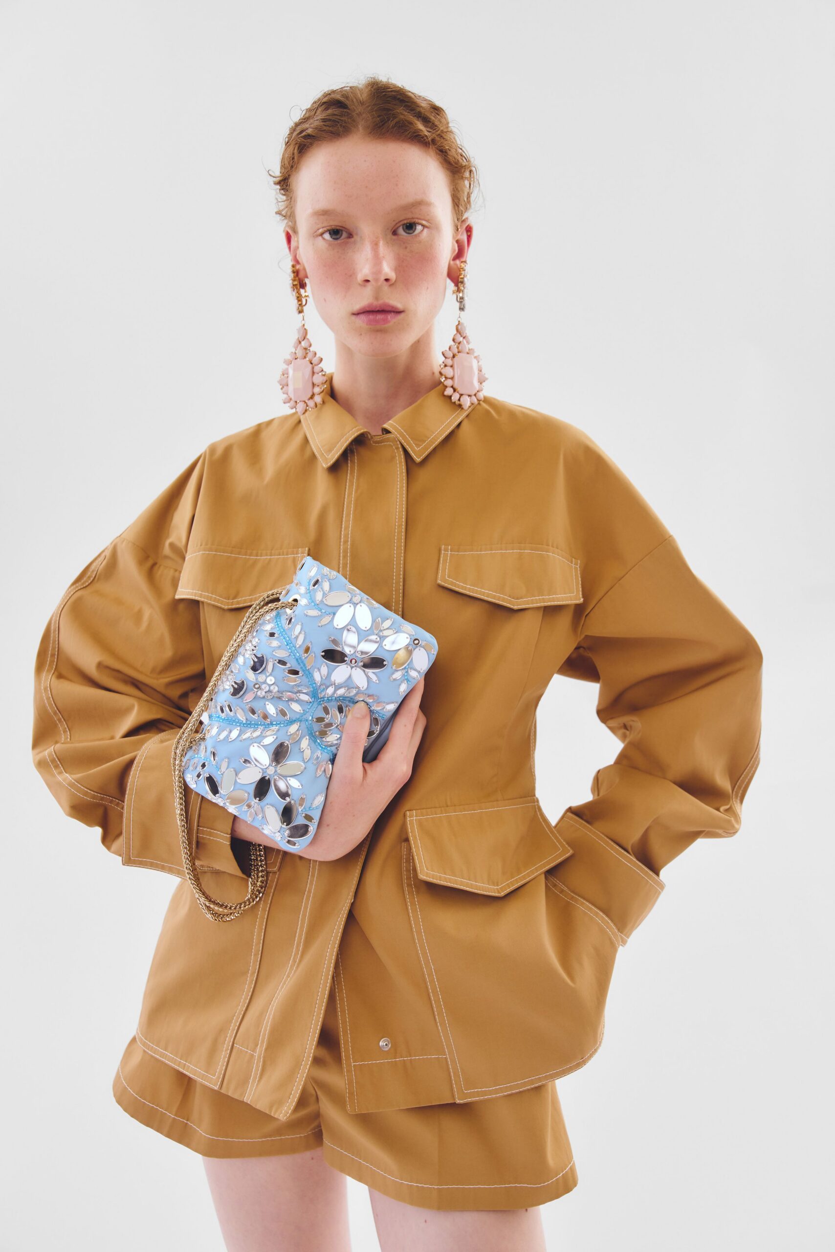 brown relaxed jacket with shorts