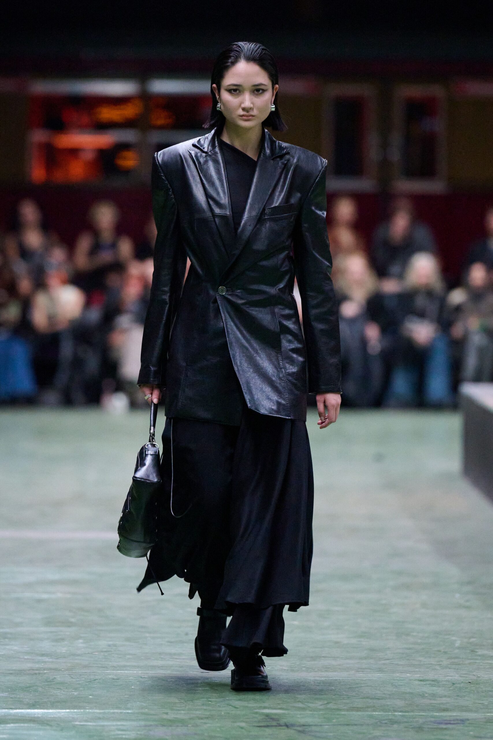 black leather blazer and dress