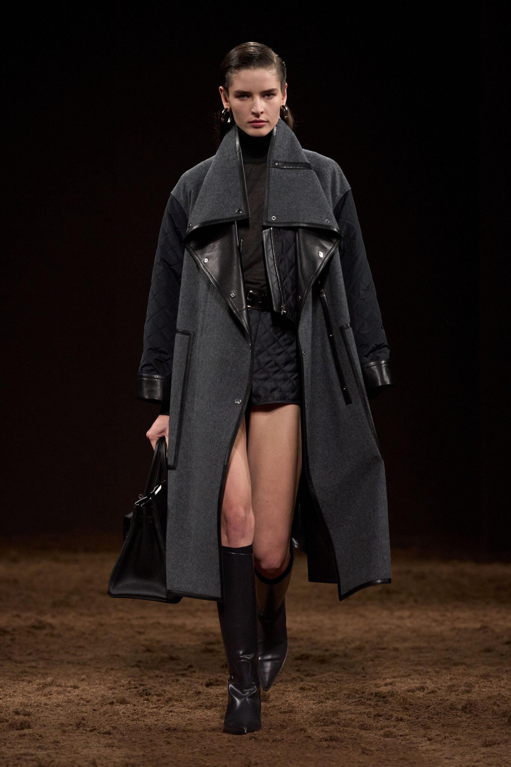 gray and black layered coat