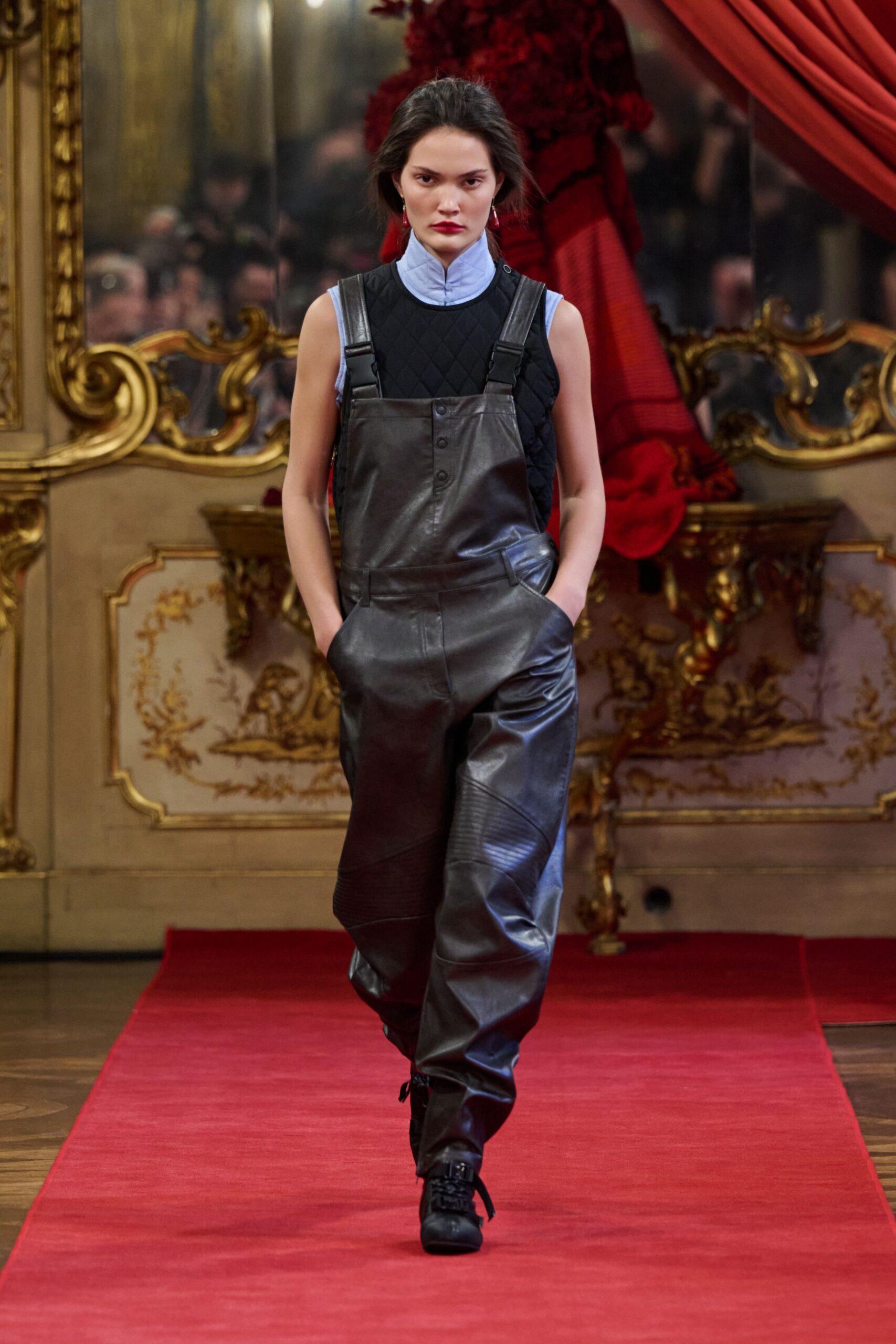 black leather sleeveless fitted pockets jumpsuit