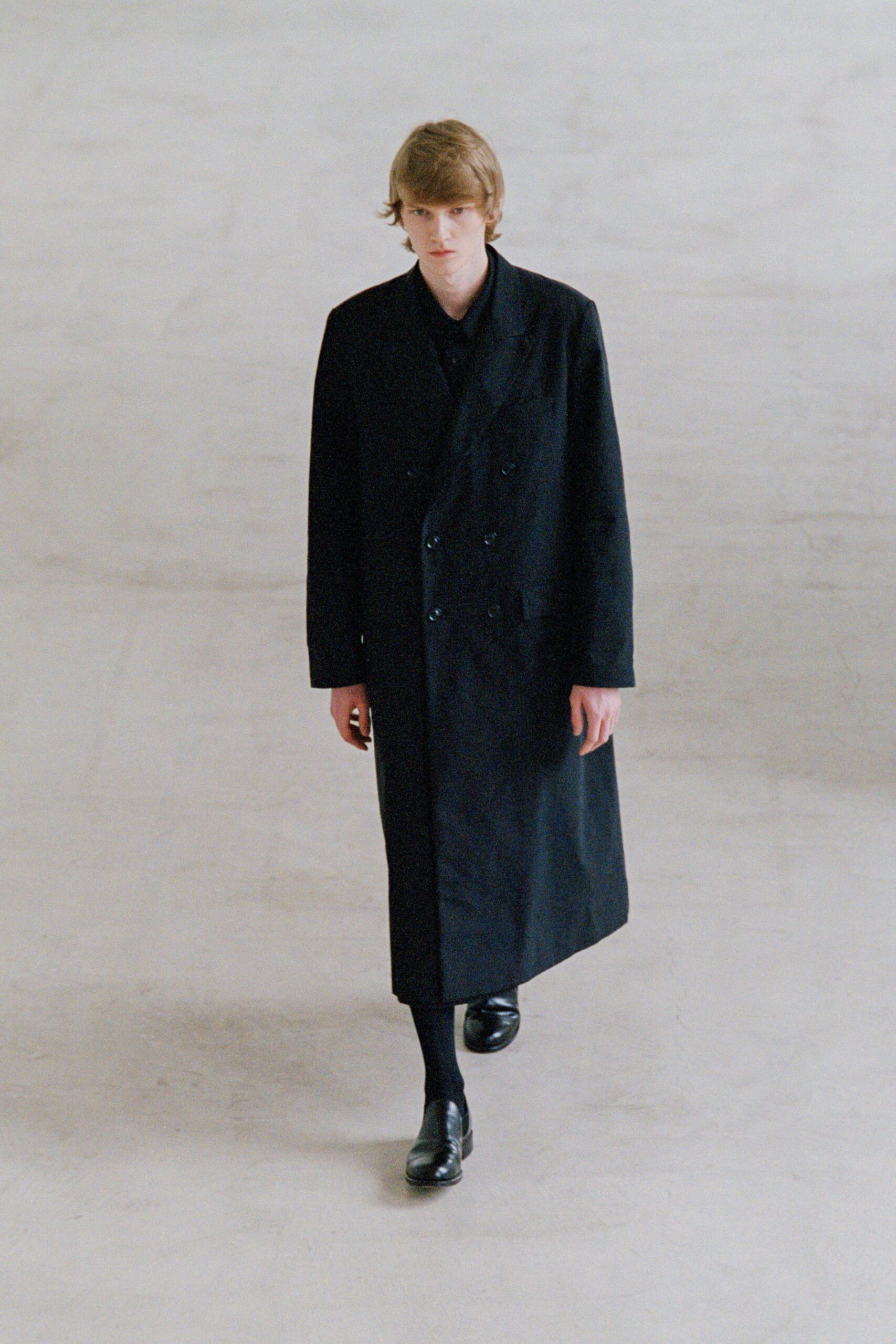 black wool long-sleeve double-breasted oversized maxi coat