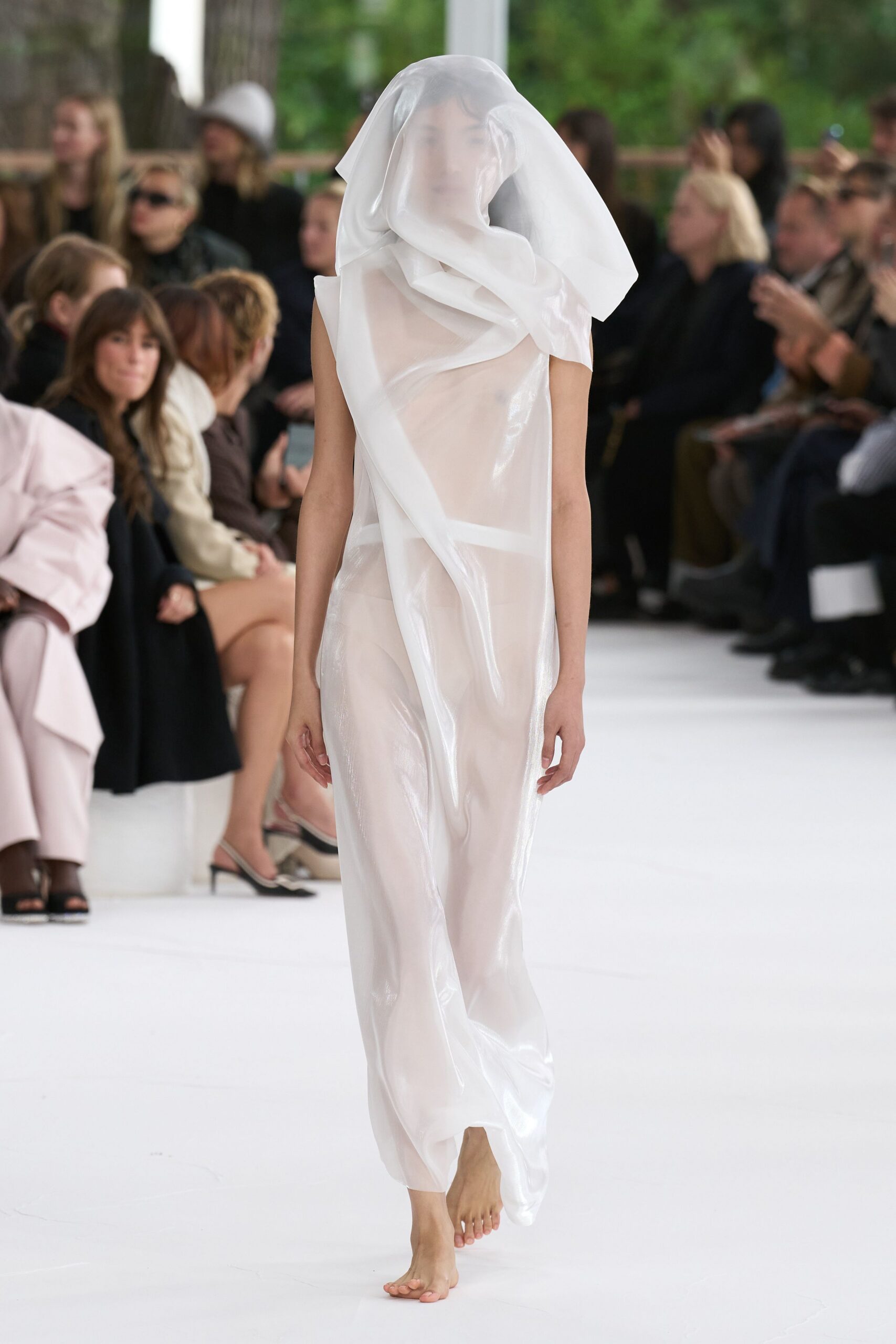 white silk sheer gown