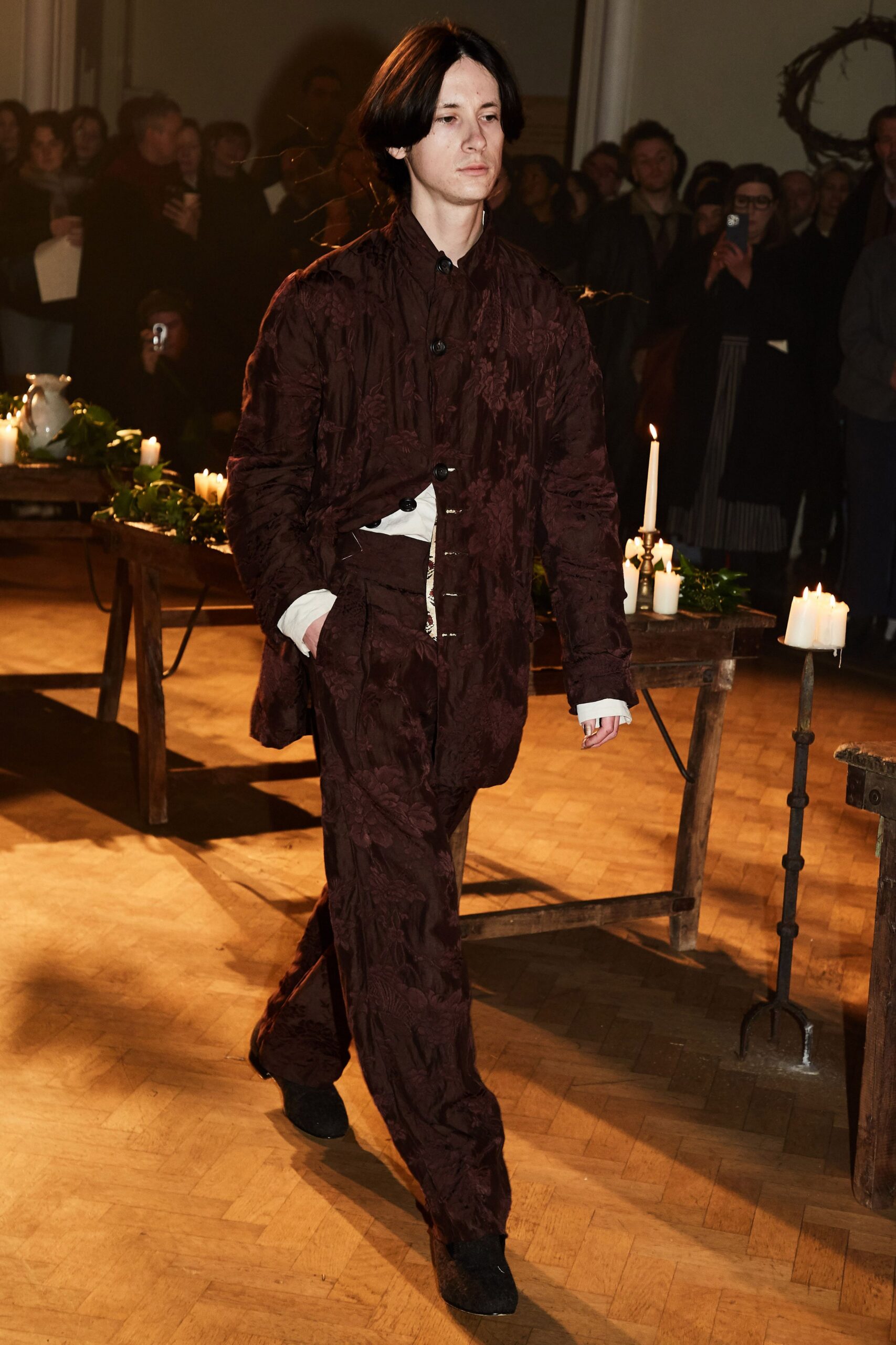 brown cotton long-sleeve collared relaxed textured suit