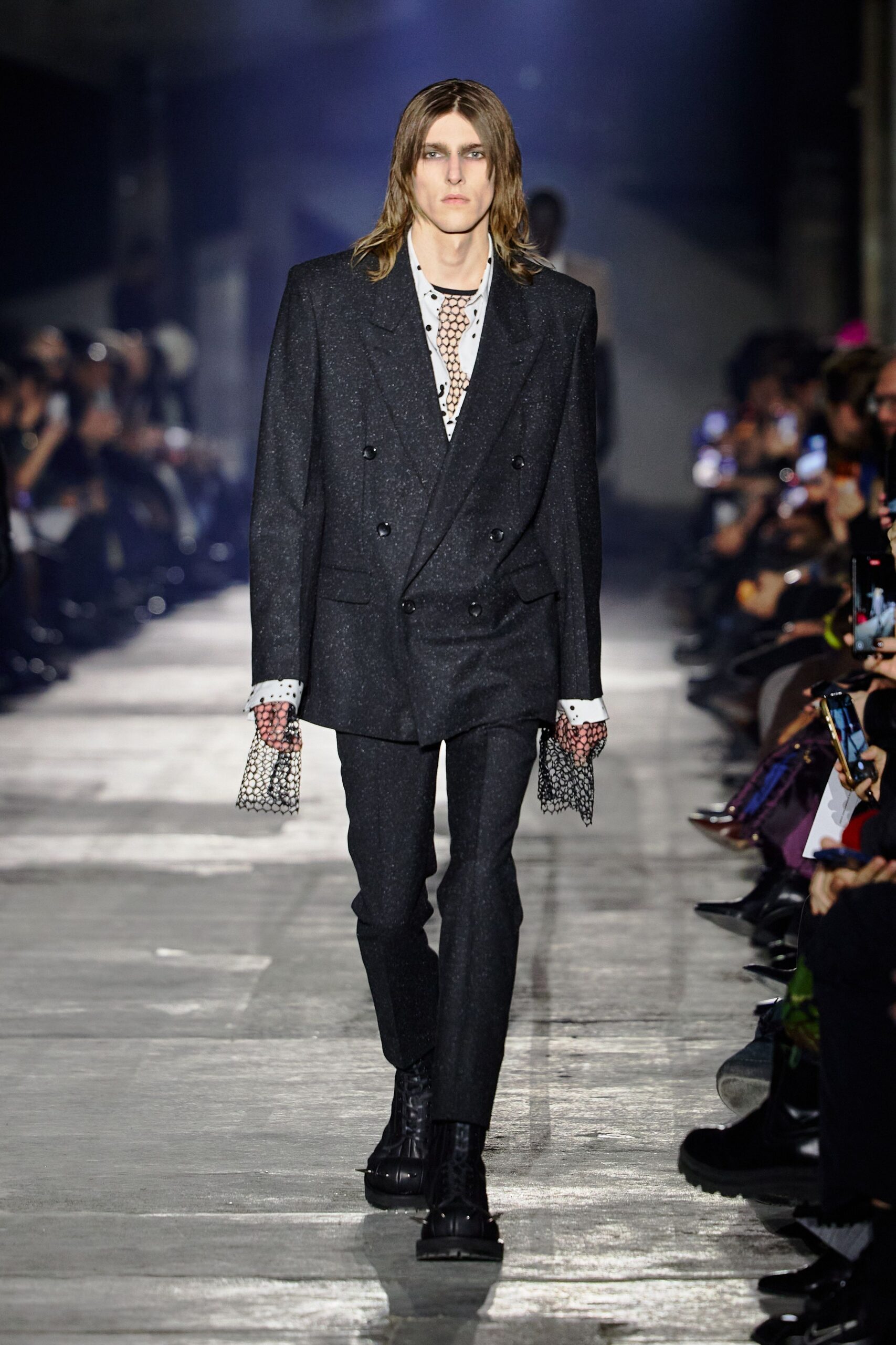 black tailored suit with white shirt