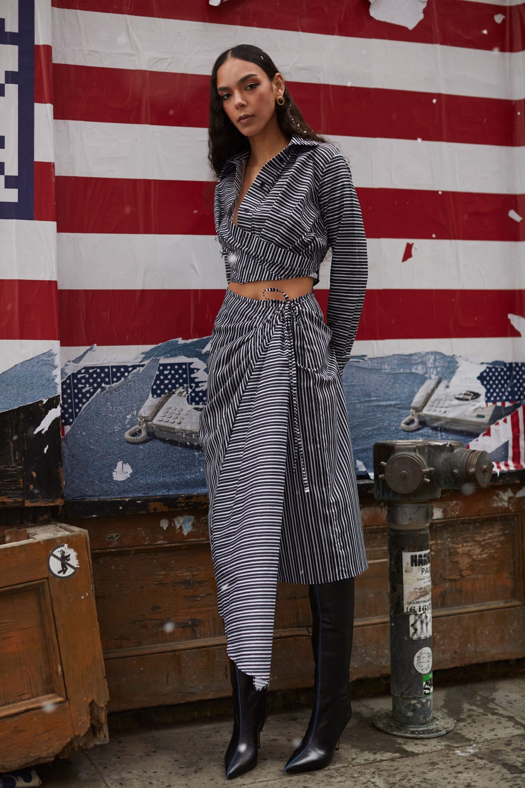 black and white striped top and skirt